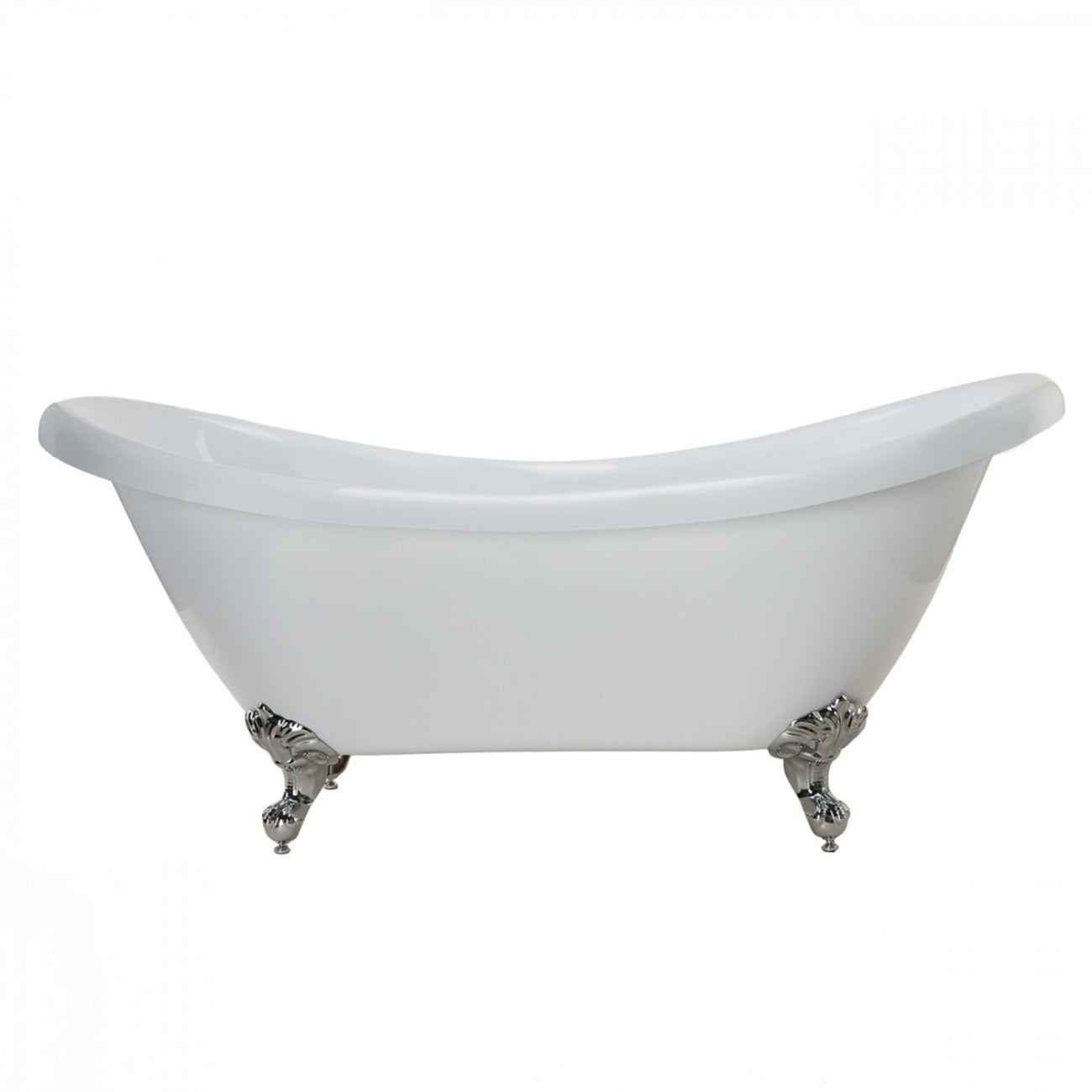 Dillion II 69 Inch Acrylic Double Slipper Clawfoot Tub - Imperial Ball and Claw Feet - Chrome | Alternative Image 02 | foot finish:Chrome