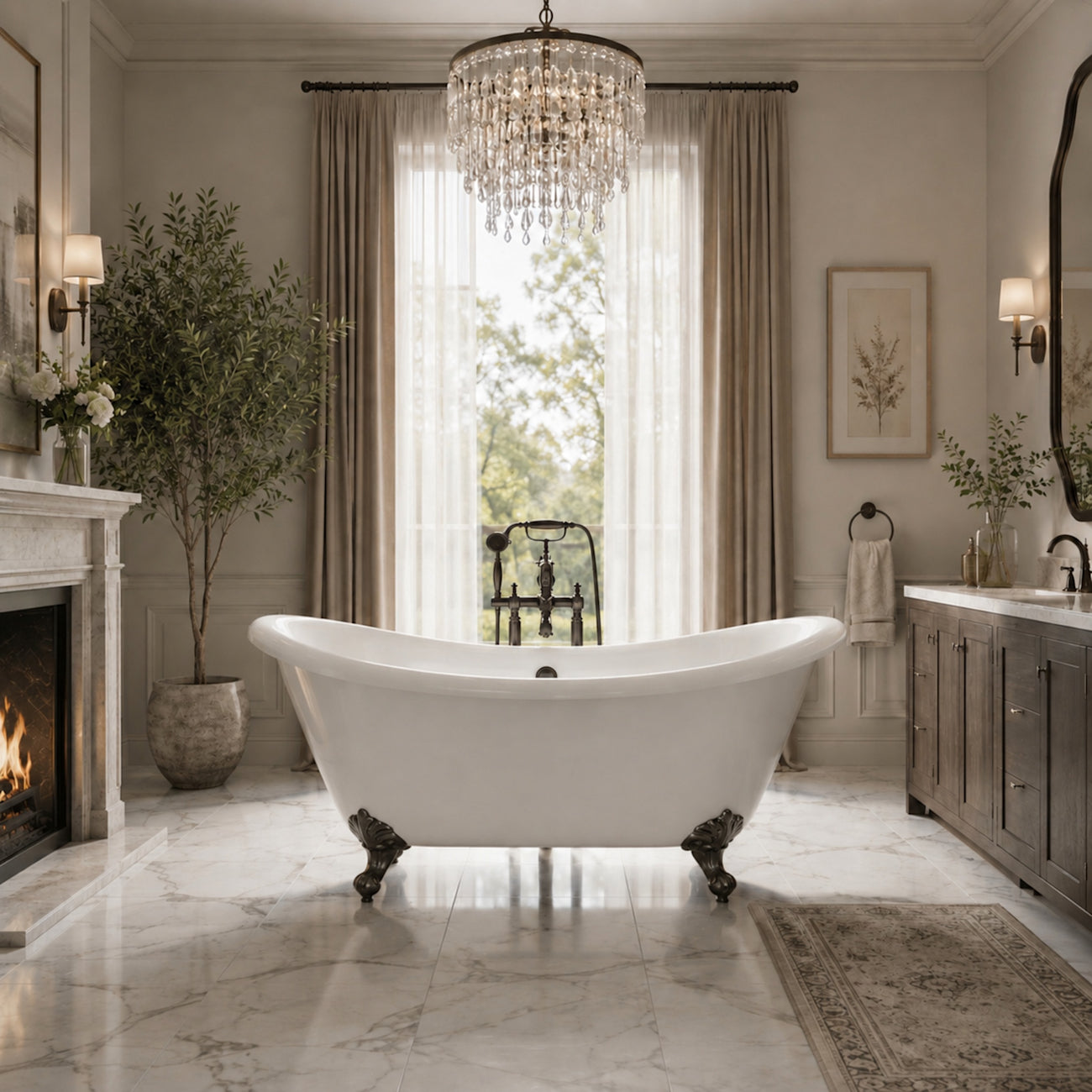 Dillion II 69 Inch Acrylic Double Slipper Clawfoot Tub - Imperial Ball and Claw Feet - Chrome | Alternative Image 01 | foot finish:Chrome