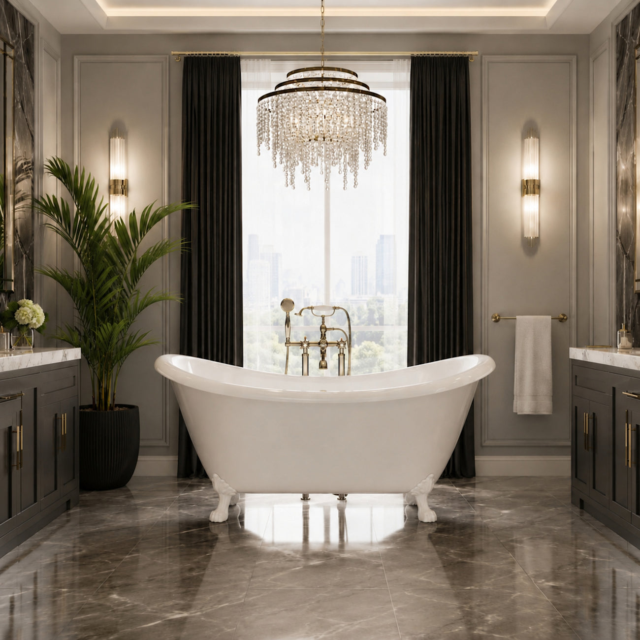 Dillion II 69 Inch Acrylic Double Slipper Clawfoot Tub - Lions Paw Feet - Polished Brass | Alternative Image 01 | foot finish:Polished Brass