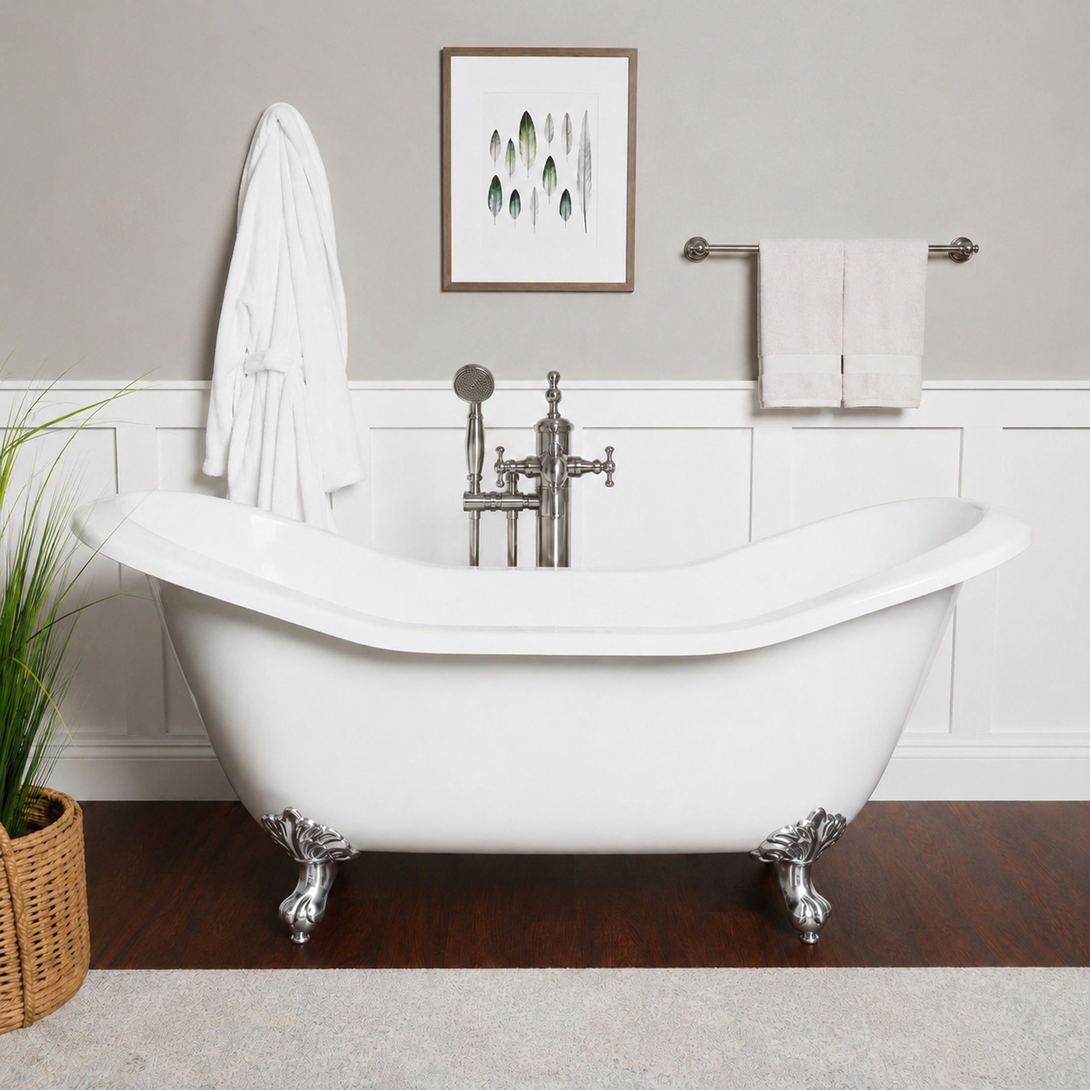 Amandine II 72-Inch Acrylic Double Slipper Clawfoot Tub - No Faucet Drillings - Imperial Ball and Claw Feet | Alternative Image 01 | length:72 | faucet centers:None | foot finish:Chrome