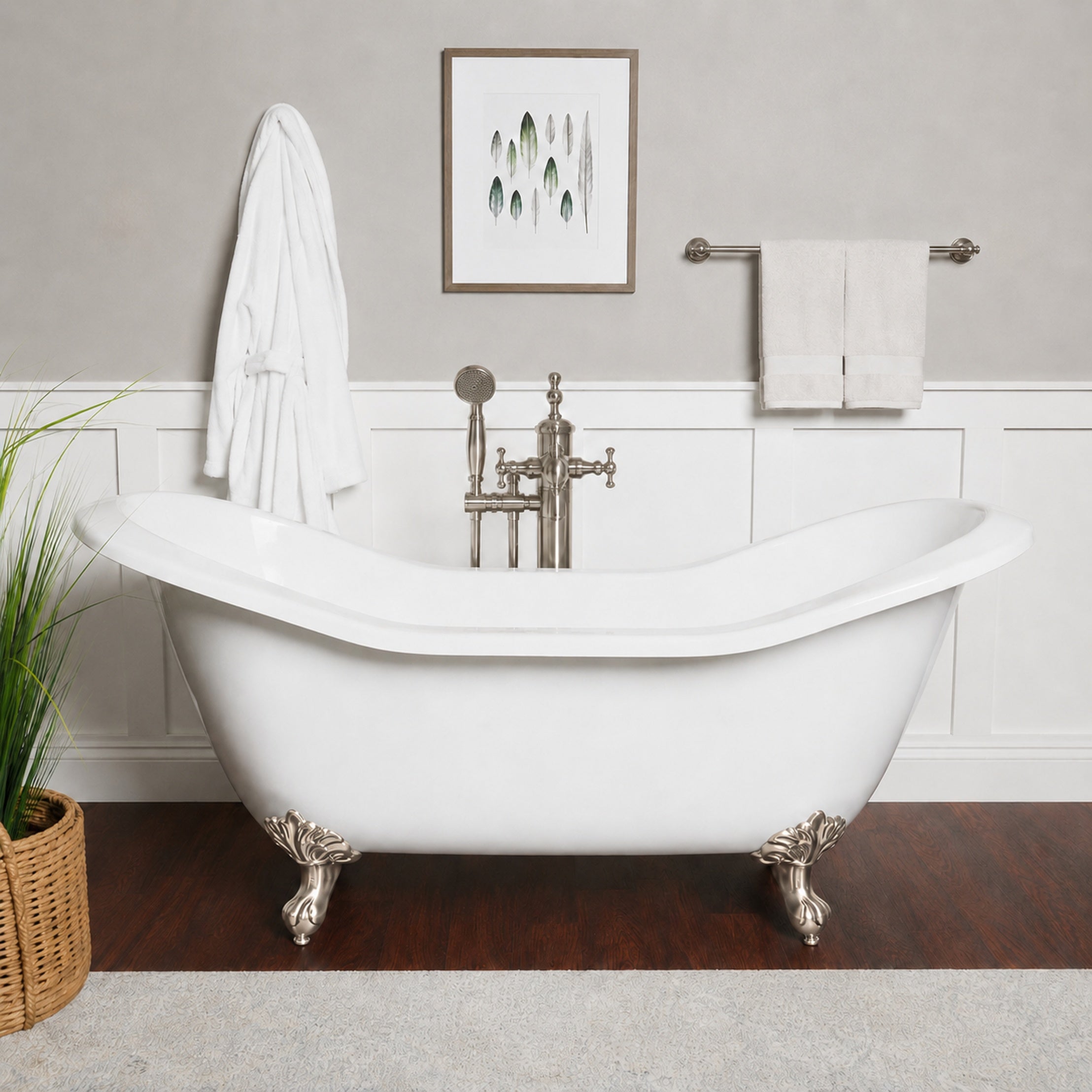 Amandine II 72-Inch Acrylic Double Slipper Clawfoot Tub - No Faucet Drillings - Imperial Ball and Claw Feet | Alternative Image 01 | length:72 | faucet centers:None | foot finish:Polished Nickel