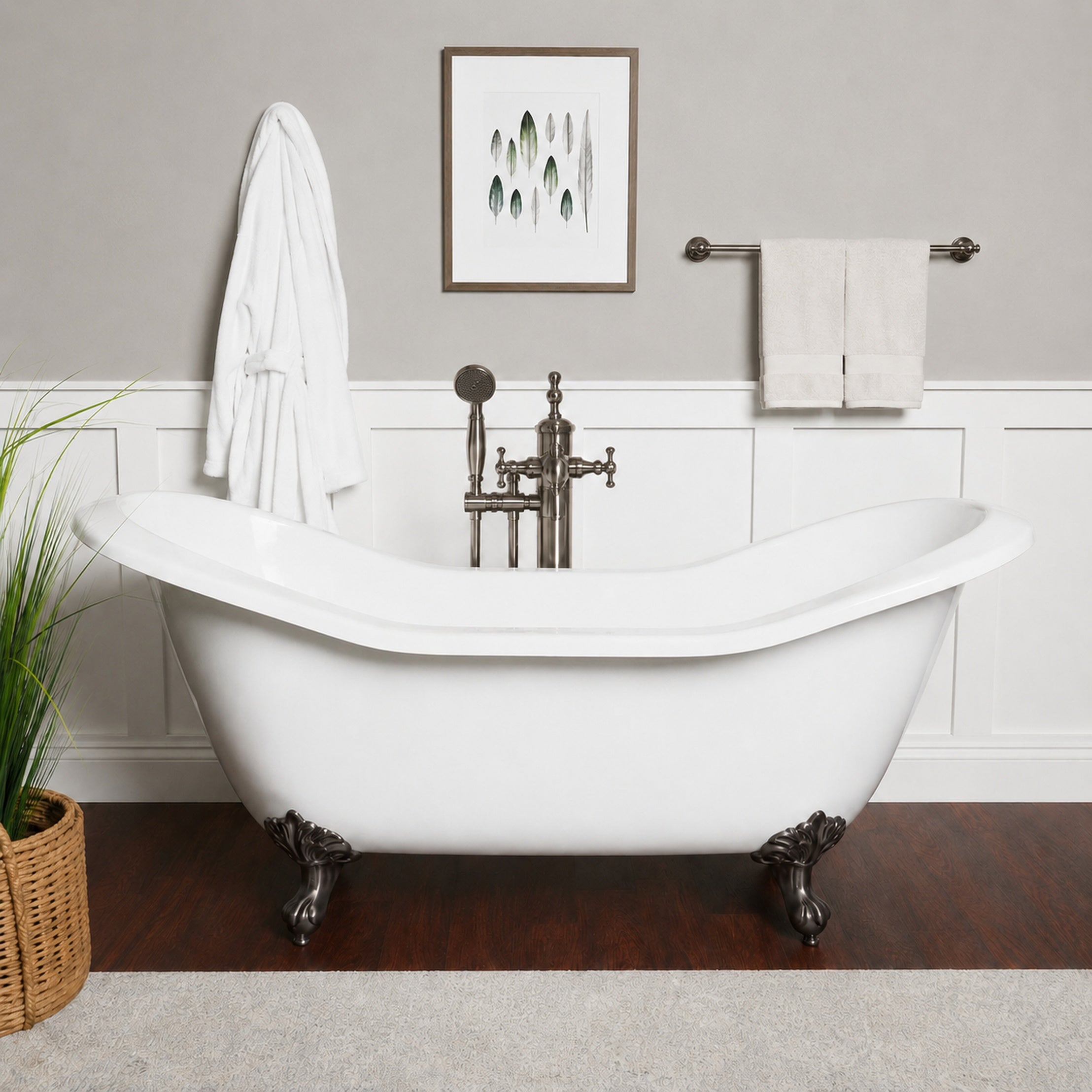 Amandine II 72-Inch Acrylic Double Slipper Clawfoot Tub - No Faucet Drillings - Imperial Ball and Claw Feet | Alternative Image 01 | length:72 | faucet centers:None | foot finish:Oil Rubbed Bronze