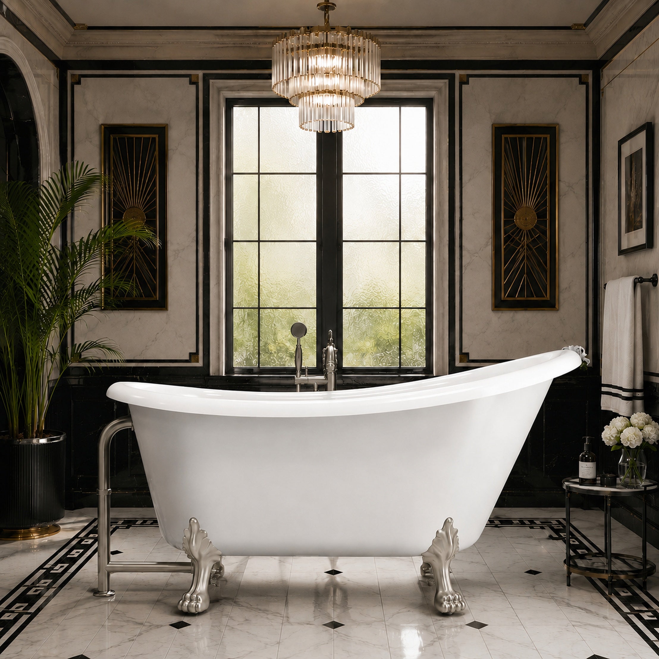 Hawke II 54-Inch Acrylic Slipper Clawfoot Tub - No Faucet Drillings - Lions Paw Feet | Alternative Image 01 | length:54.5 | faucet centers:None | foot finish:Brushed Nickel