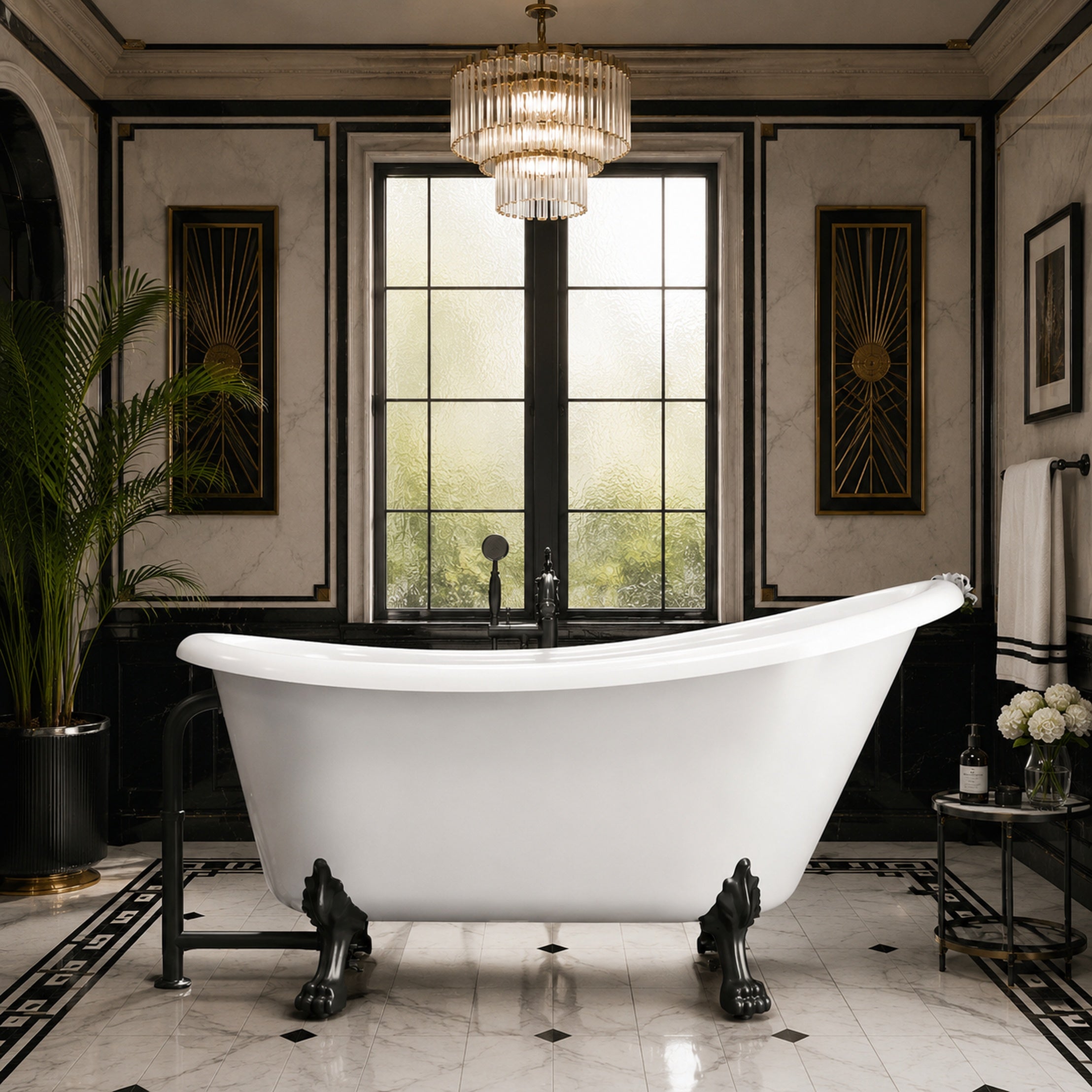 Hawke II 54-Inch Acrylic Slipper Clawfoot Tub - No Faucet Drillings - Lions Paw Feet | Alternative Image 01 | length:54.5 | faucet centers:None | foot finish:Matte Black