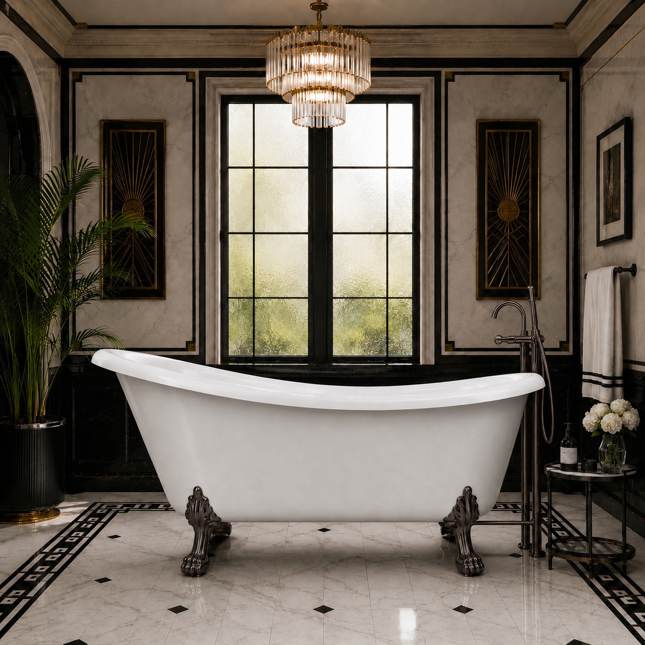Hawke II 54-Inch Acrylic Slipper Clawfoot Tub - Rim Faucet Drillings - Lions Paw Feet | Alternative Image 01 | length:54.5 | faucet centers:7" | foot finish:Oil Rubbed Bronze