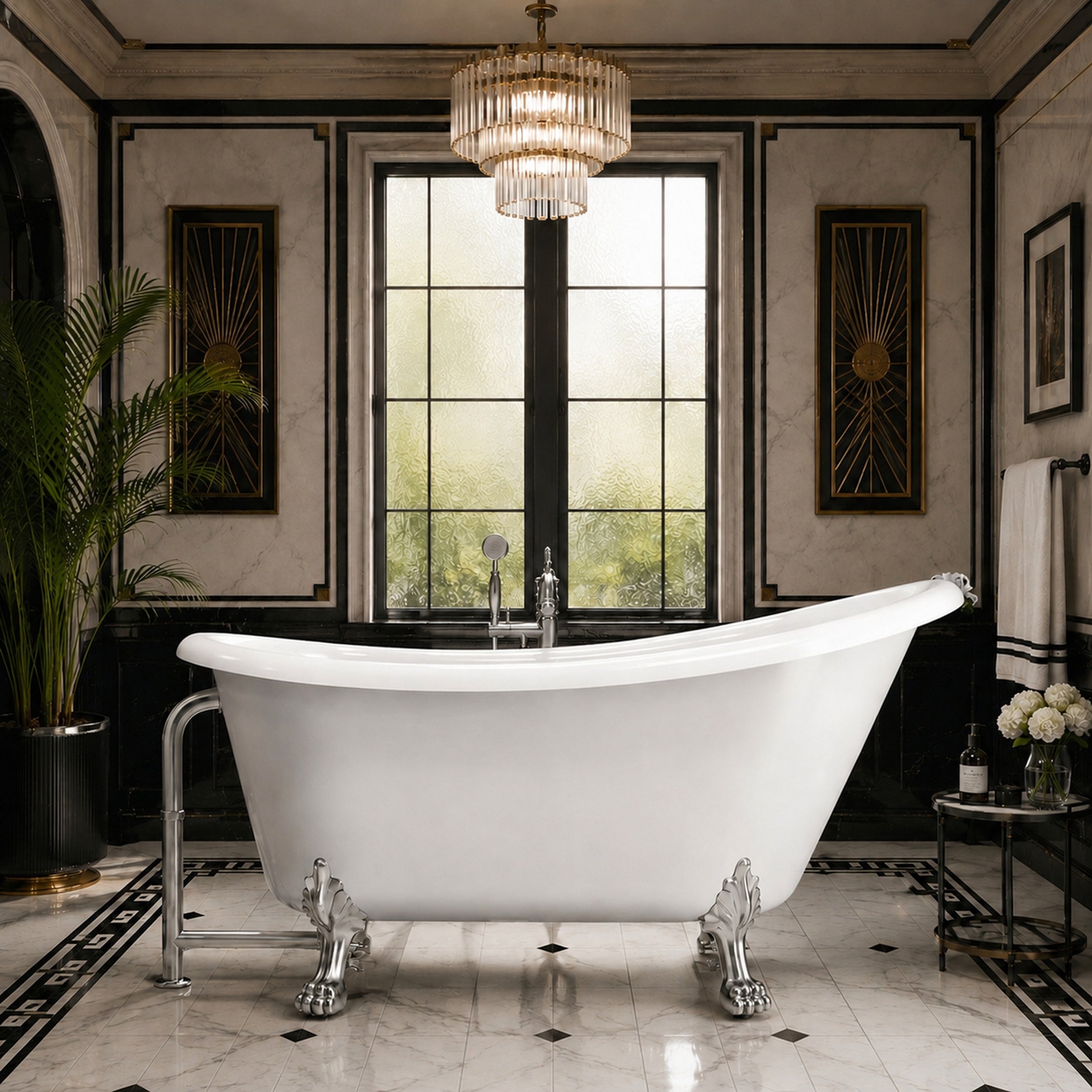 Hawke II 57-Inch Acrylic Slipper Clawfoot Tub - No Faucet Drillings - Lions Paw Feet | Alternative Image 01 | length:57 | faucet centers:None | foot finish:Chrome