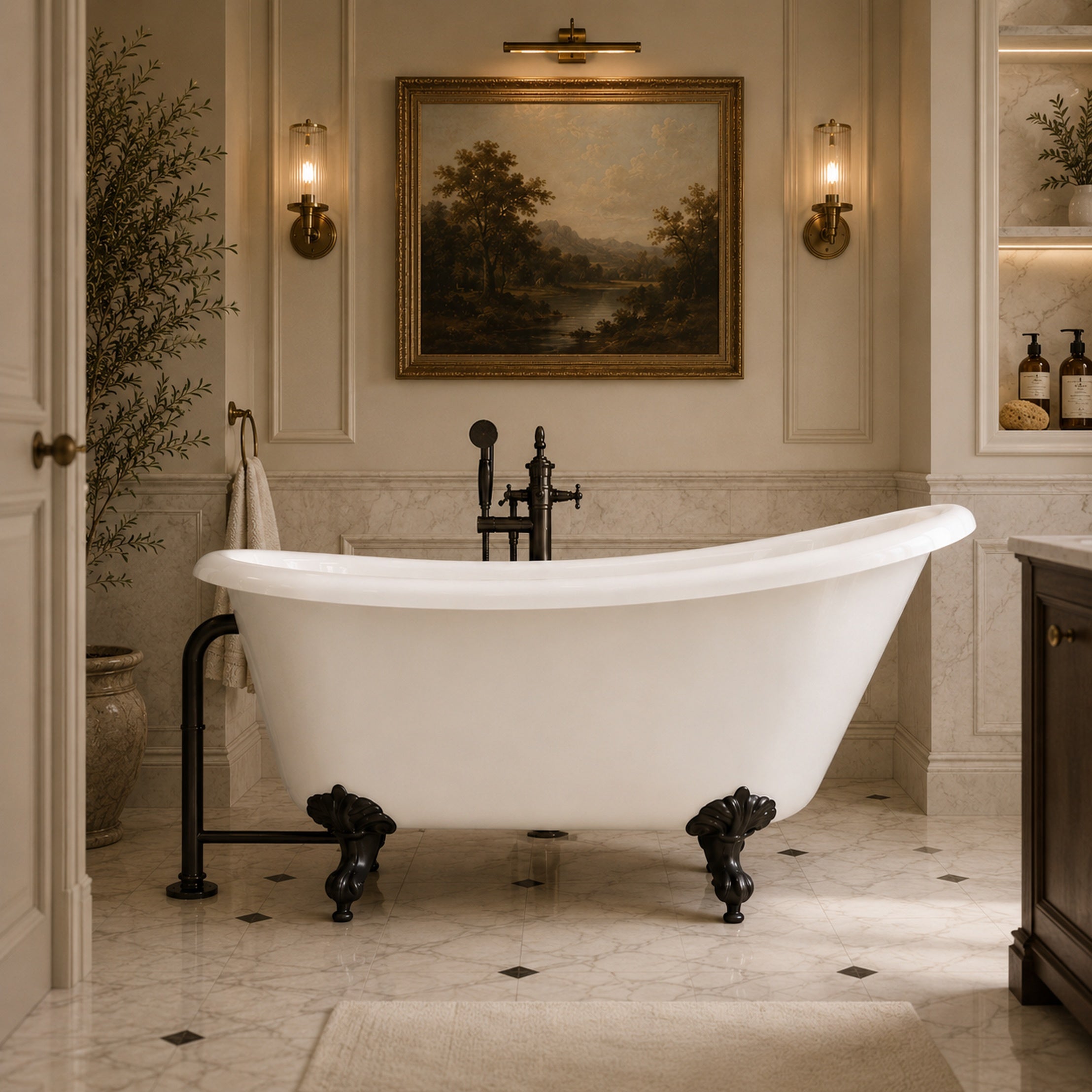 Hawke II 57-Inch Acrylic Slipper Clawfoot Tub - No Faucet Drillings - Imperial Ball and Claw Feet | Alternative Image 01 | length:57 | faucet centers:None | foot finish:Matte Black