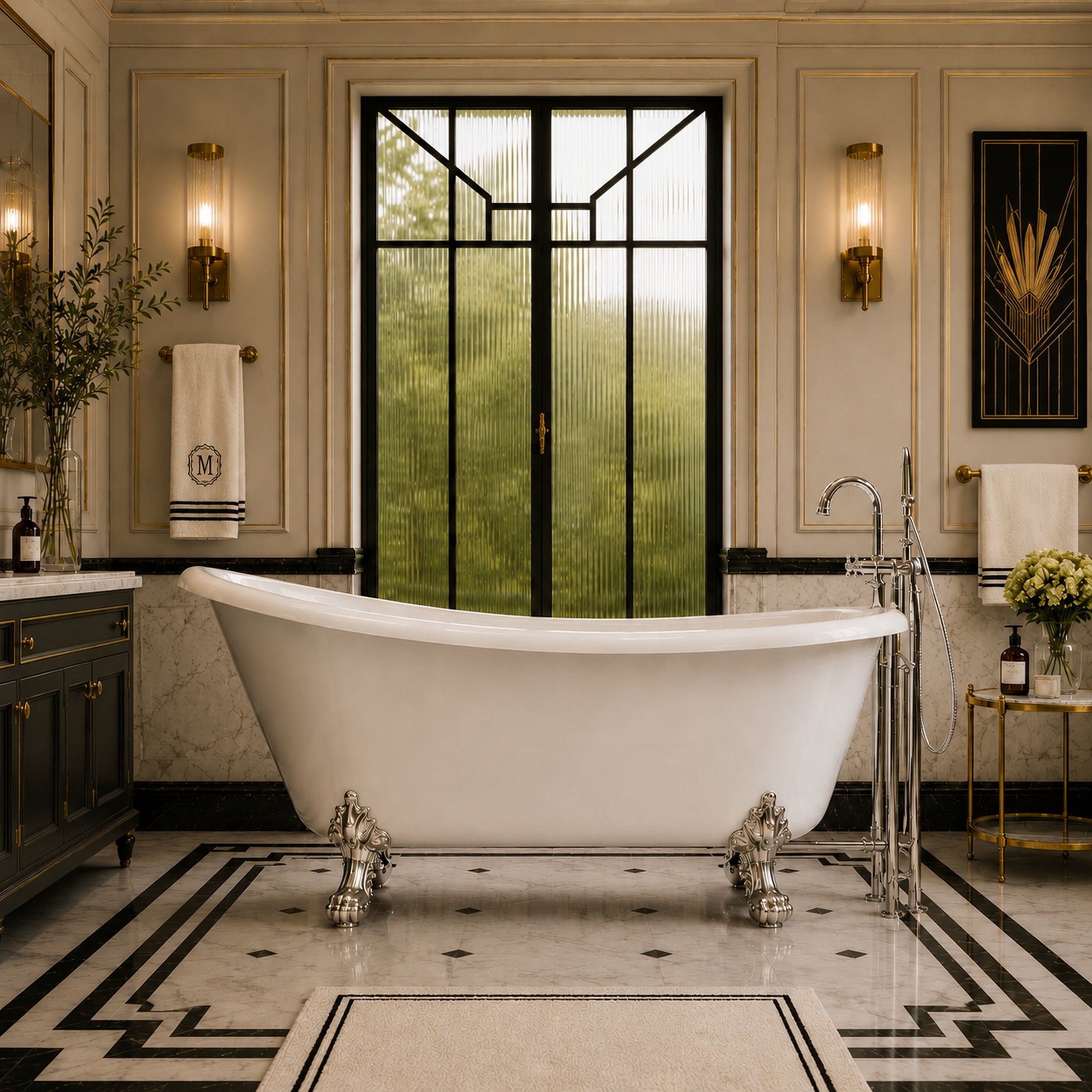 Hawke II 57-Inch Acrylic Slipper Clawfoot Tub - Rim Faucet Drillings - Imperial Ball and Claw Feet | Alternative Image 01 | length:57 | faucet centers:7" | foot finish:Polished Nickel
