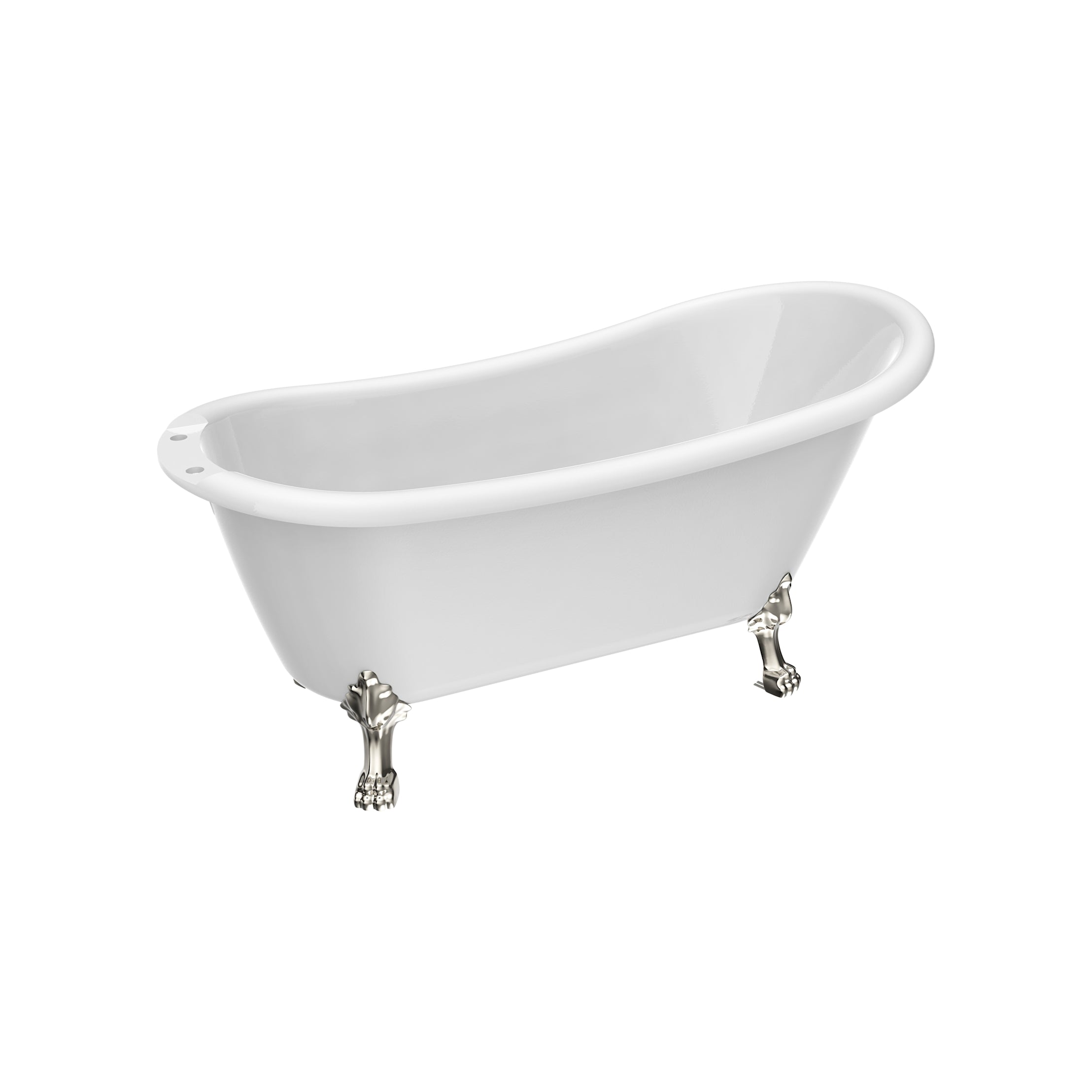 Hawke II 57-Inch Acrylic Slipper Clawfoot Tub - Rim Faucet Drillings - Lions Paw Feet | Alternative Image 02 | length:57 | faucet centers:7" | foot finish:Polished Nickel