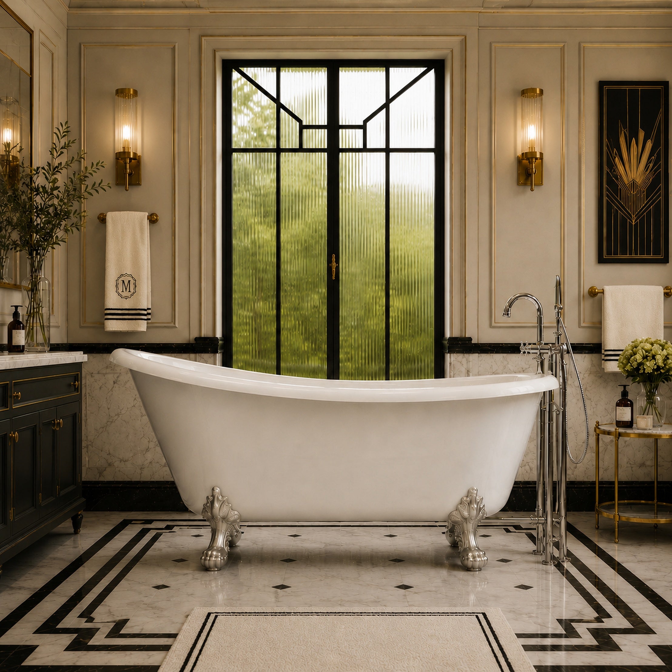 Hawke II 57-Inch Acrylic Slipper Clawfoot Tub - Rim Faucet Drillings - Imperial Ball and Claw Feet | Alternative Image 01 | length:57 | faucet centers:7" | foot finish:Brushed Nickel