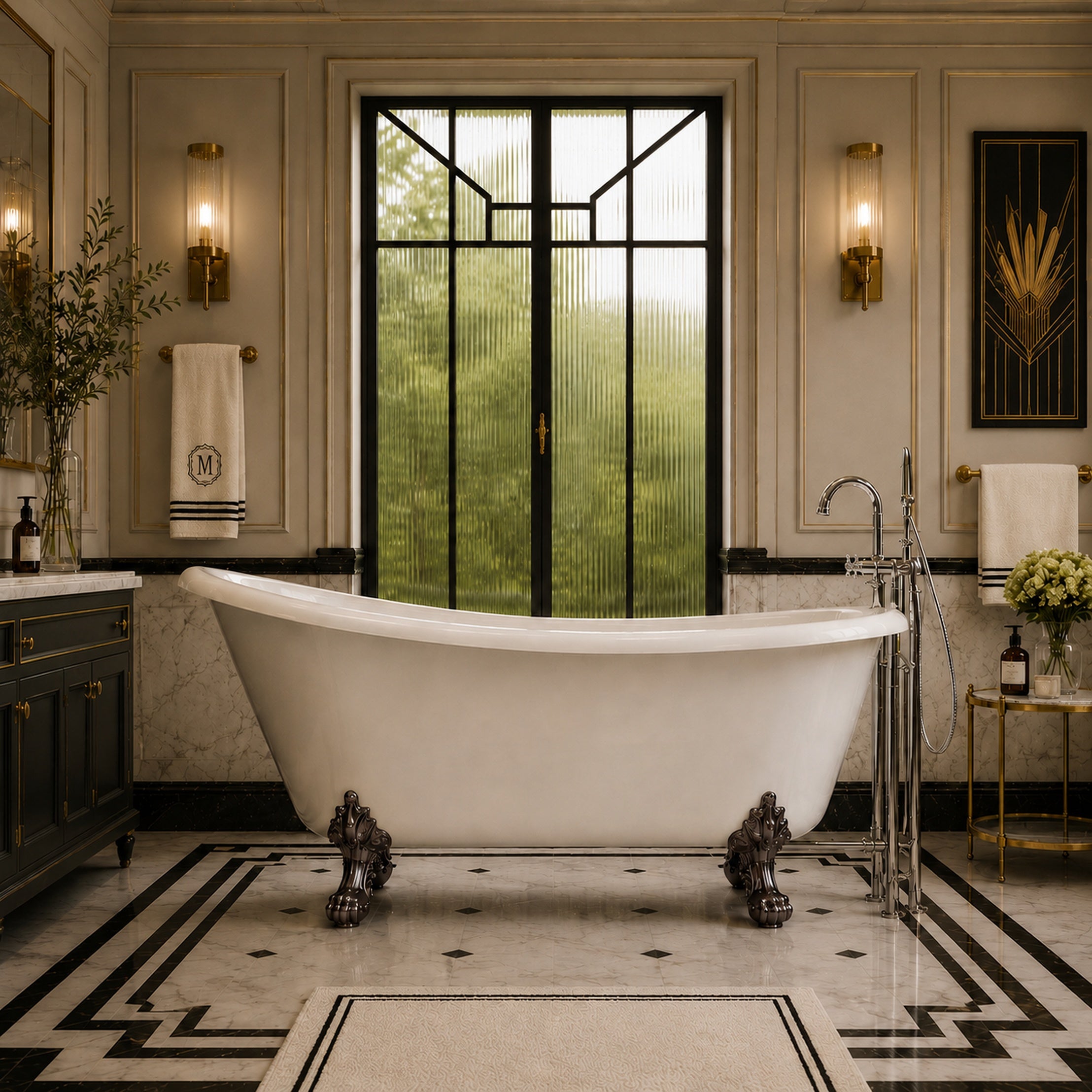 Hawke II 57-Inch Acrylic Slipper Clawfoot Tub - Rim Faucet Drillings - Imperial Ball and Claw Feet | Alternative Image 01 | length:57 | faucet centers:7" | foot finish:Oil Rubbed Bronze