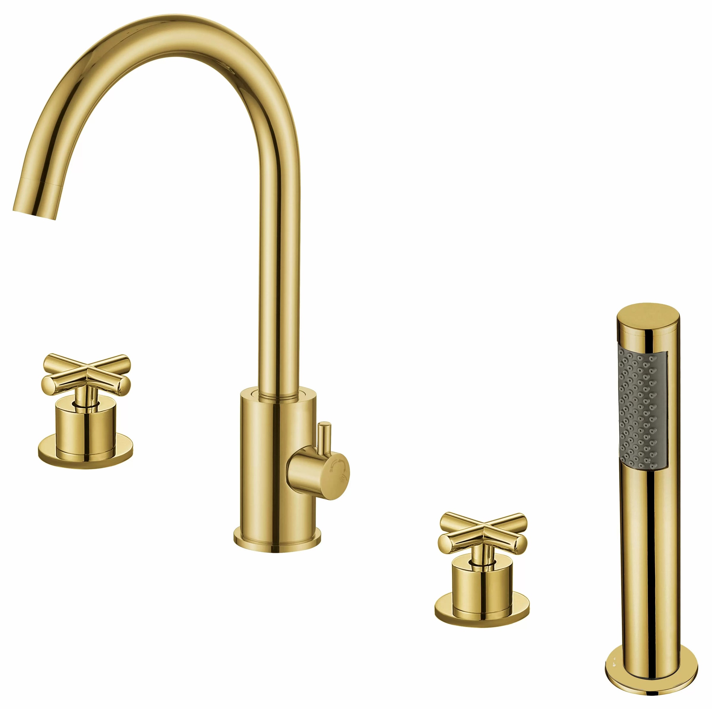 Roman Deck Mount Tub Faucet with Handshower-Brushed Brass | Alternative Image 01 | finish:Brushed Brass