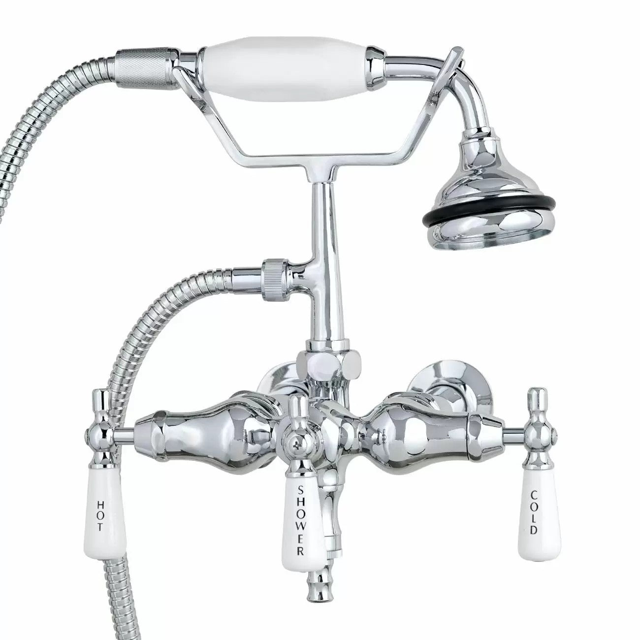 Bathroom Wall Mount Down Spout Clawfoot Tub Faucet with Handshower | Alternative Image 01 | finish:Chrome