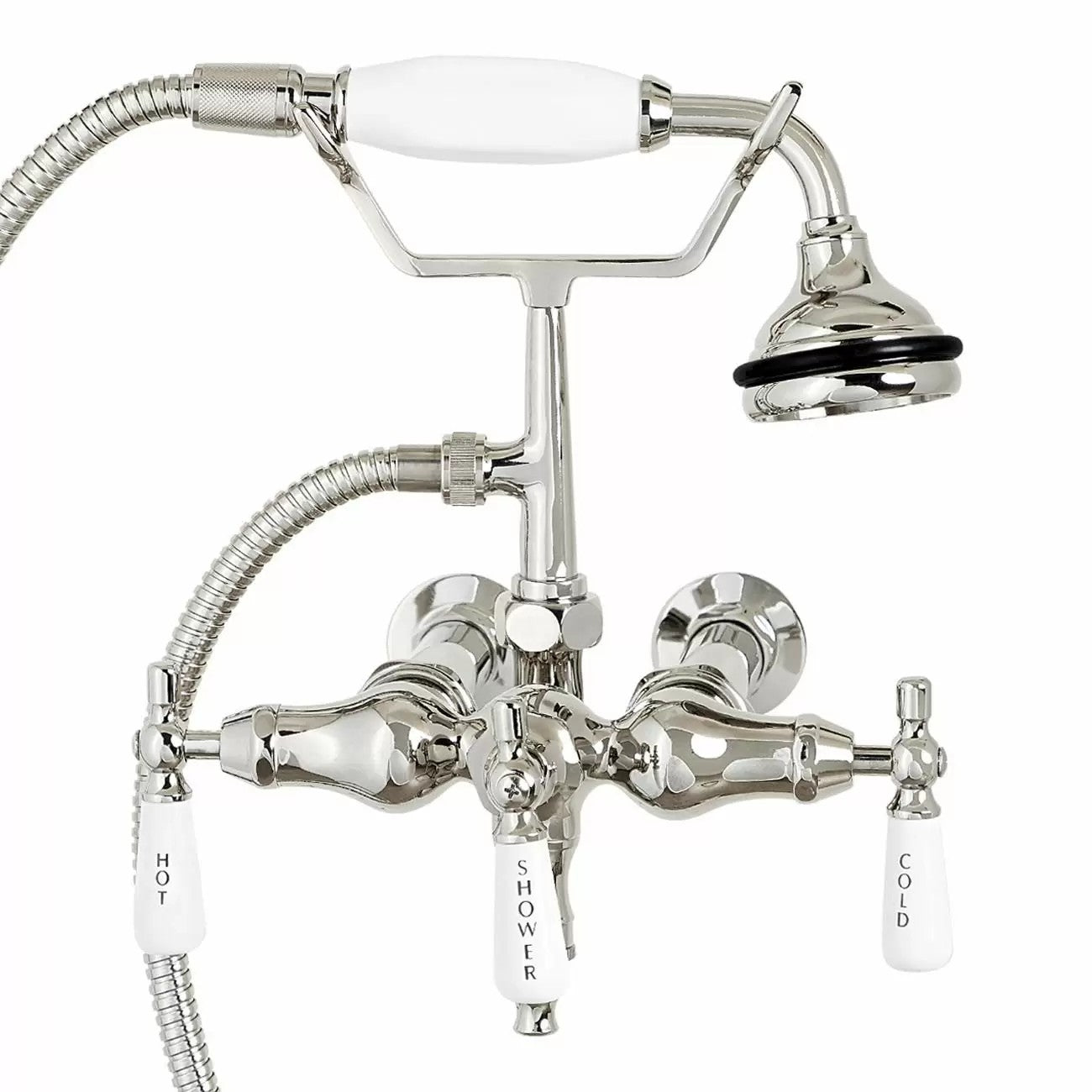 Bathroom Wall Mount Down Spout Clawfoot Tub Faucet with Handshower | Alternative Image 01 | finish:Polished Nickel
