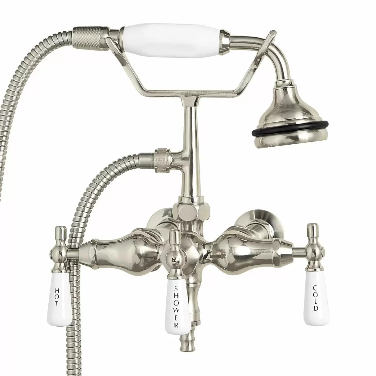 Bathroom Wall Mount Down Spout Clawfoot Tub Faucet with Handshower | Alternative Image 01 | finish:Brushed Nickel