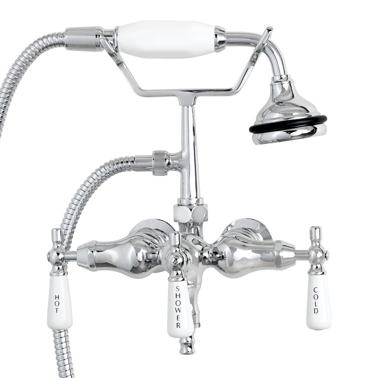 Bathroom Wall Mount Down Spout Clawfoot Tub Faucet with Handshower | Alternative Image 01 | finish:Chrome