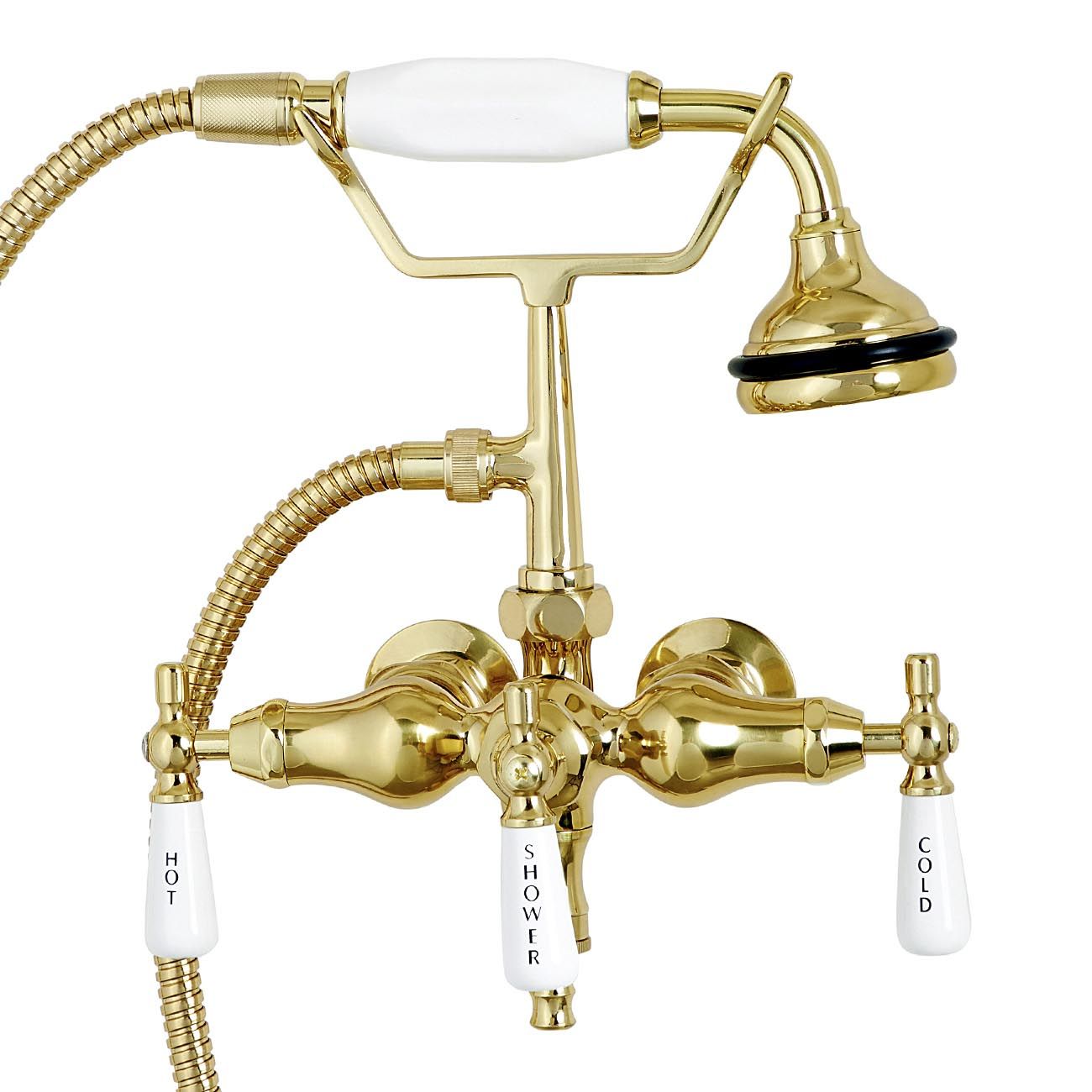 Bathroom Wall Mount Down Spout Clawfoot Tub Faucet with Handshower | Alternative Image 01 | finish:Polished Brass