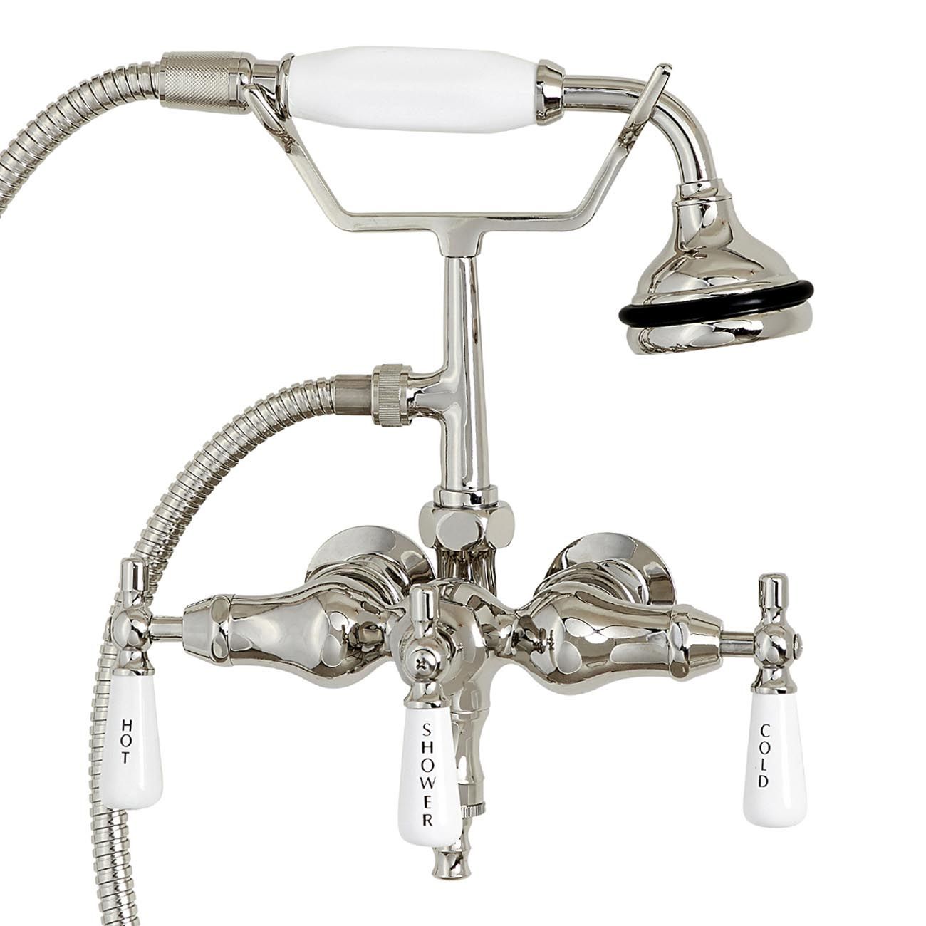 Bathroom Wall Mount Down Spout Clawfoot Tub Faucet with Handshower | Alternative Image 01 | finish:Polished Nickel