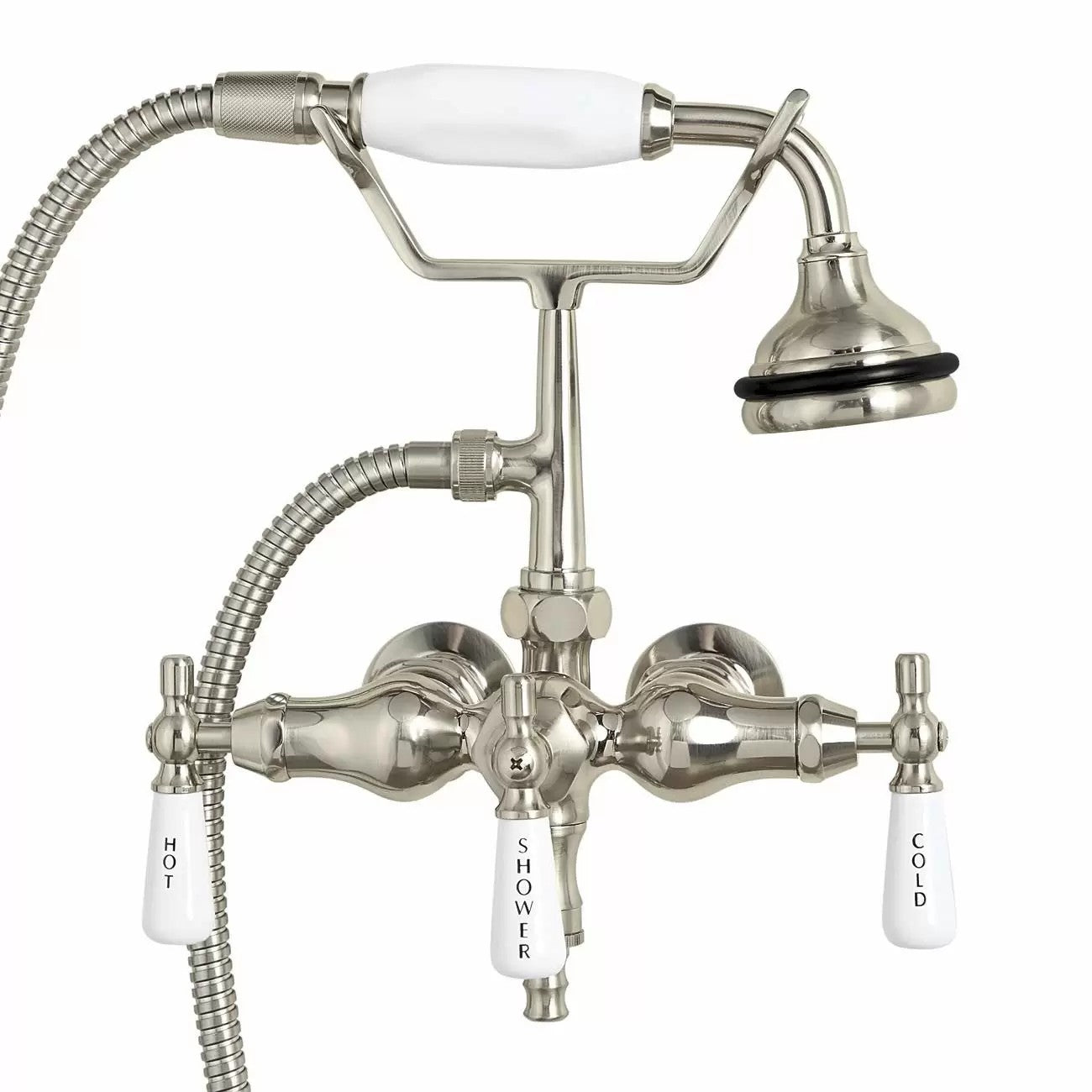Bathroom Wall Mount Down Spout Clawfoot Tub Faucet with Handshower | Alternative Image 01 | finish:Brushed Nickel