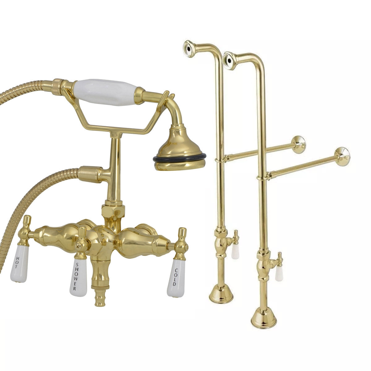 Freestanding Downspout Clawfoot Bathtub Faucet with Handshower | Alternative Image 01 | finish:Polished Brass
