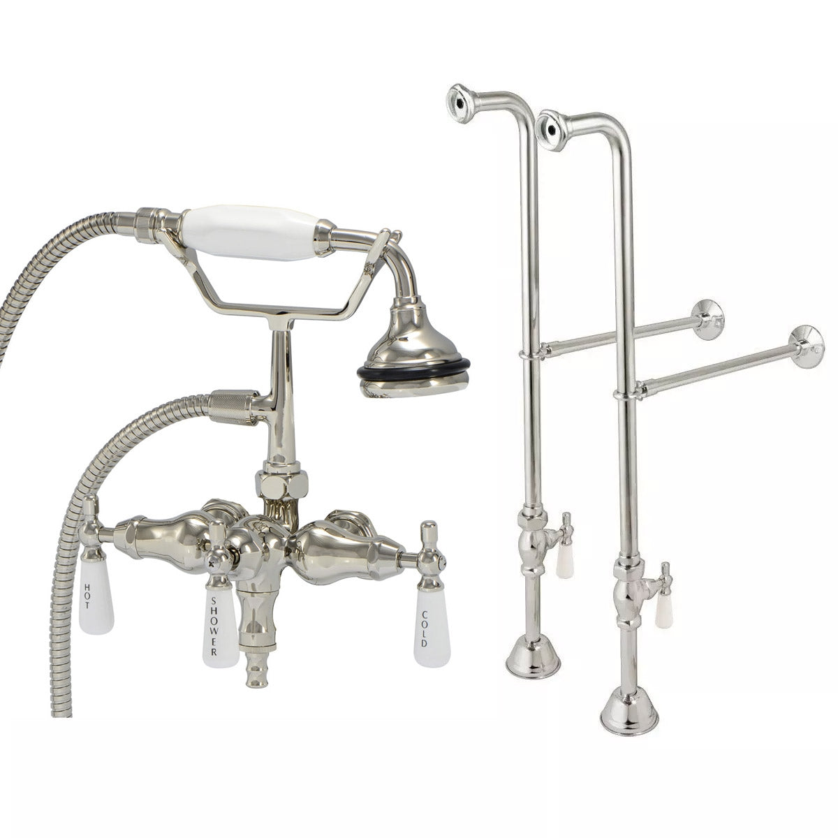 Freestanding Downspout Clawfoot Bathtub Faucet with Handshower | Alternative Image 01 | finish:Polished Nickel