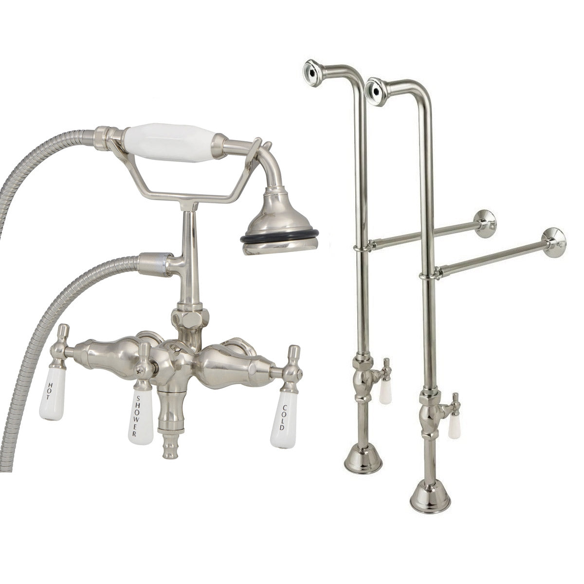Freestanding Downspout Clawfoot Bathtub Faucet with Handshower | Alternative Image 01 | finish:Brushed Nickel