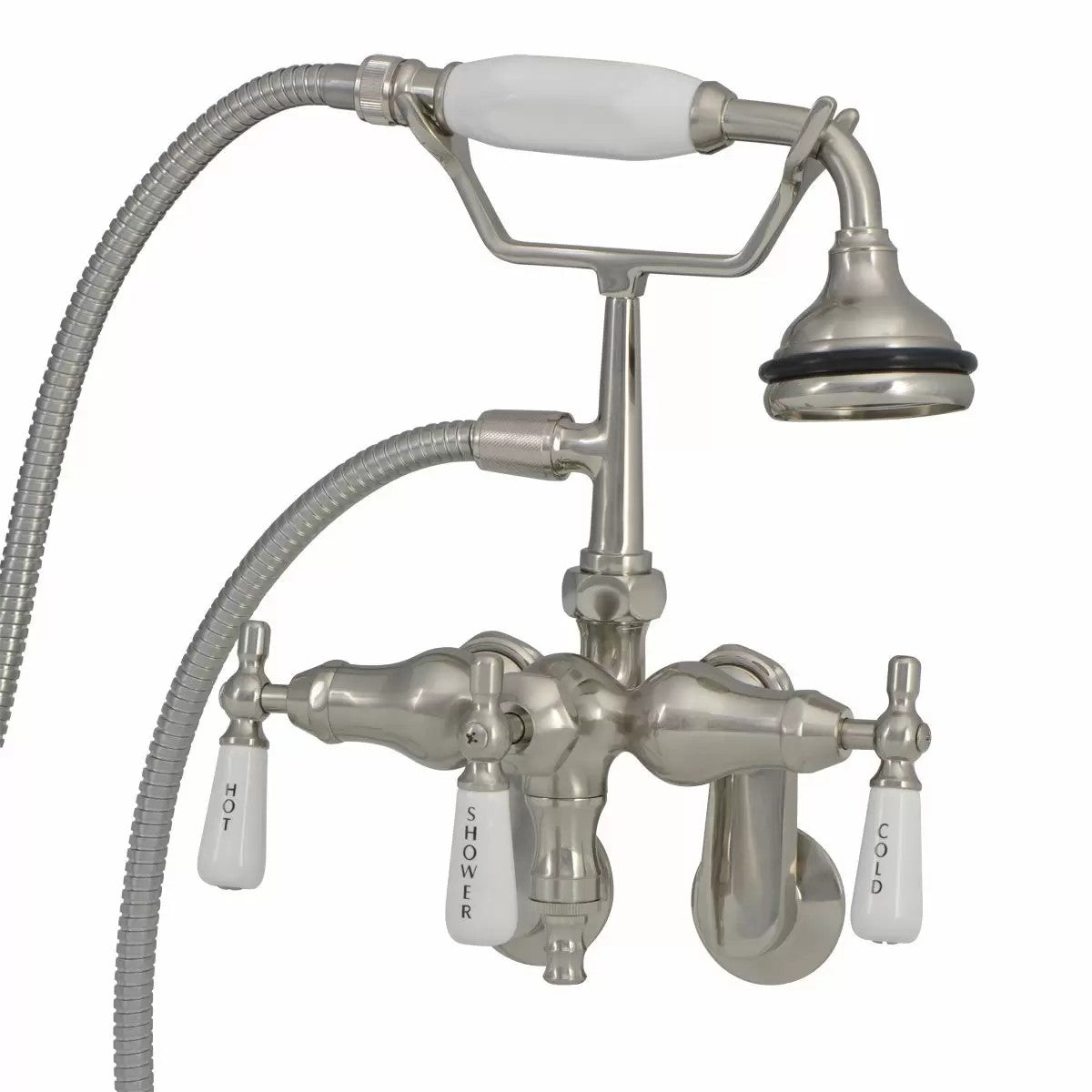 Tub Wall Mount English Telephone Faucet - Down Spout | Alternative Image 01 | finish:Brushed Nickel