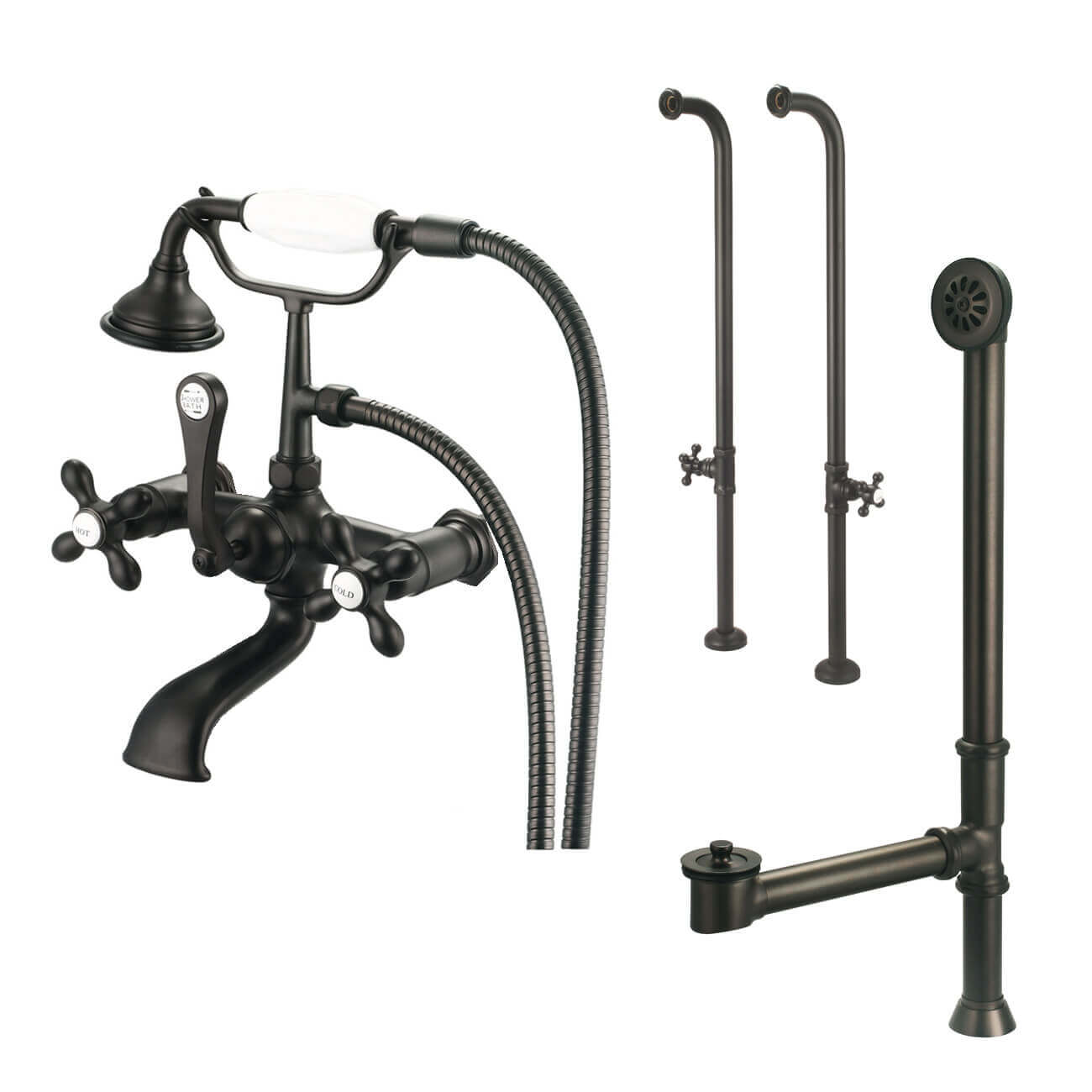 Freestanding English Telephone Faucet Set with Handshower | Alternative Image 01 | finish:Matte Black
