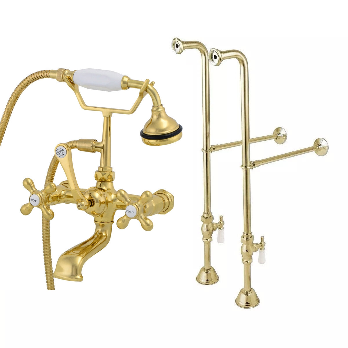 Freestanding English Telephone Faucet - Classic Spout | Alternative Image 01 | finish:Polished Brass