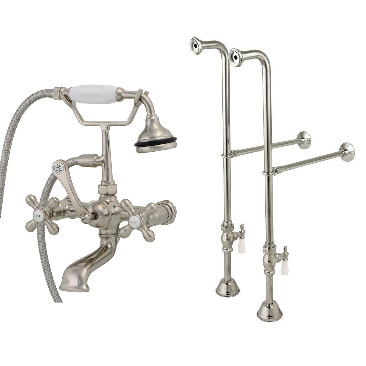 Freestanding English Telephone Faucet - Classic Spout | Alternative Image 01 | finish:Brushed Nickel