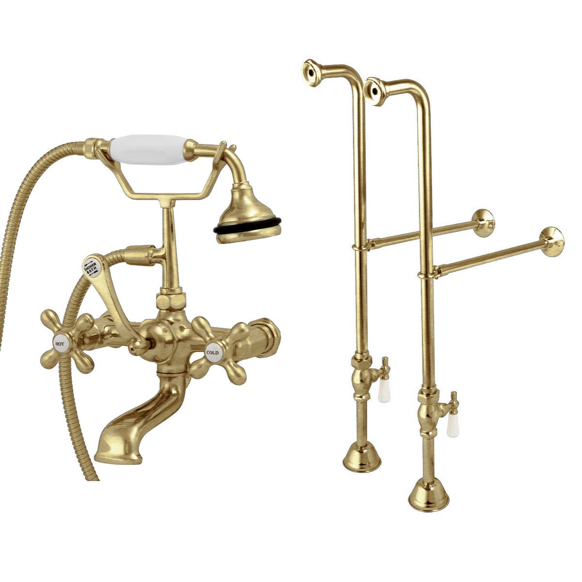 Freestanding English Telephone Faucet - Classic Spout-Brushed Brass | Alternative Image 01 | finish:Brushed Brass
