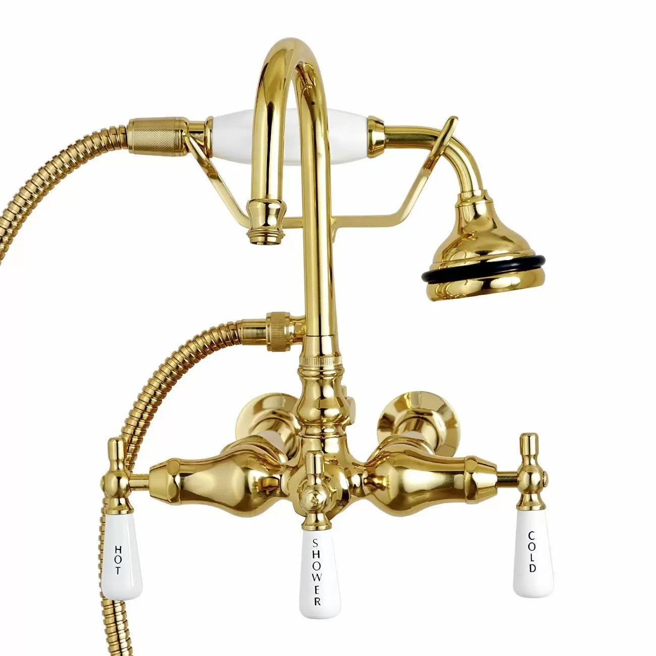Wall Mount English Telephone Faucet - Gooseneck Spout | Alternative Image 01 | finish:Polished Brass