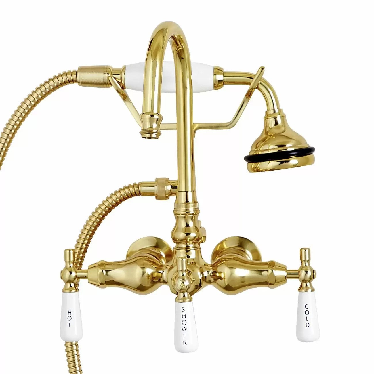 Wall Mount English Telephone Faucet - Gooseneck Spout | Alternative Image 01 | finish:Polished Brass
