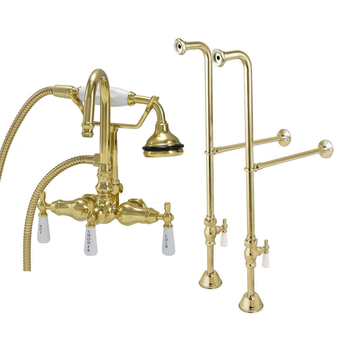 Freestanding English Telephone Faucet - Gooseneck Spout | Alternative Image 01 | finish:Polished Brass
