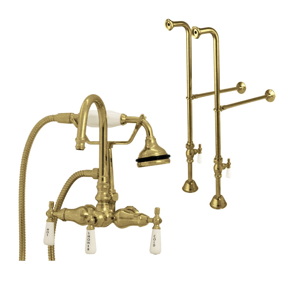 Freestanding English Telephone Faucet - Gooseneck Spout-Brushed Brass | Alternative Image 01 | finish:Brushed Brass