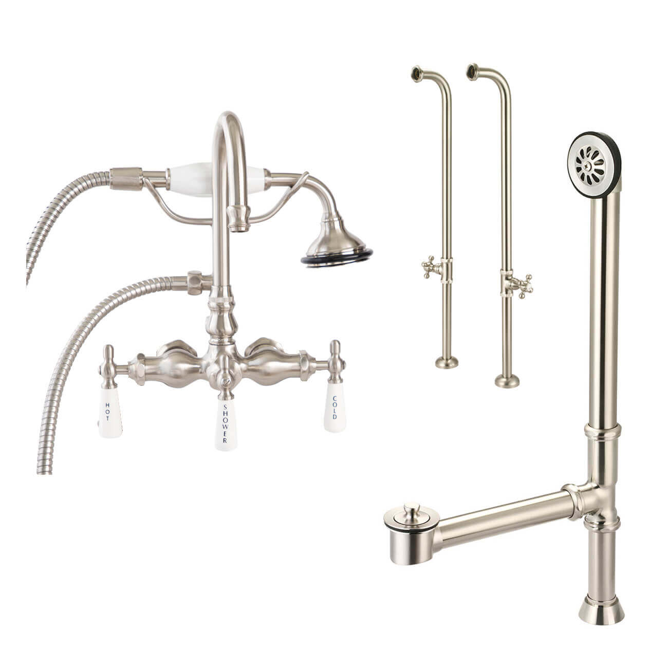 Freestanding Gooseneck Tub Faucet Set with Handshower | Alternative Image 01 | finish:Brushed Nickel