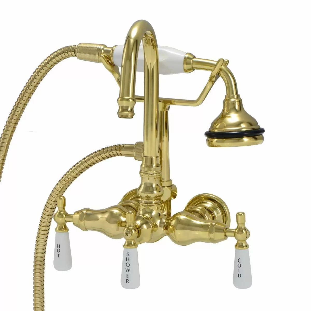 Tub Wall Mount English Telephone Faucet - Gooseneck Spout | Alternative Image 01 | finish:Polished Brass