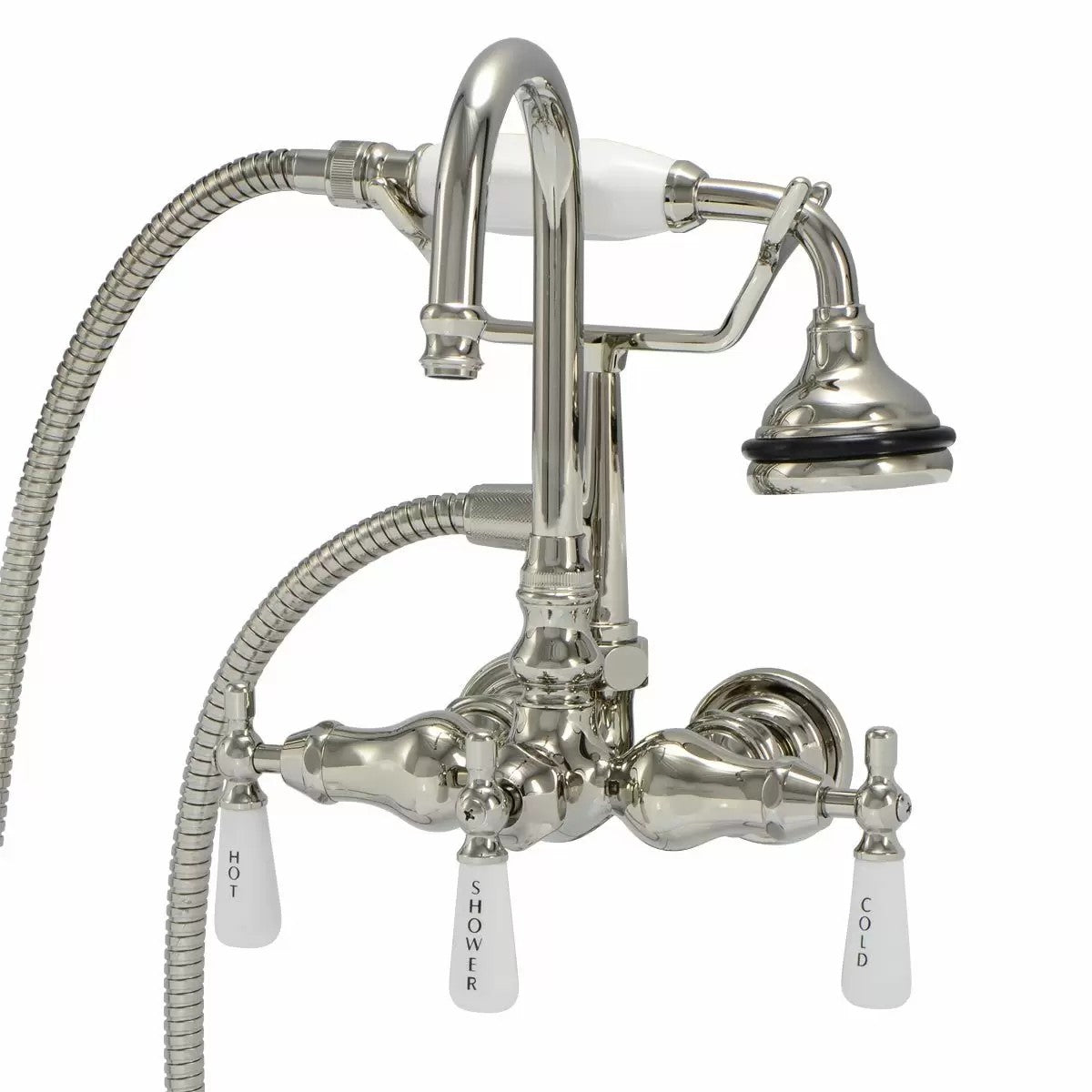 Tub Wall Mount English Telephone Faucet - Gooseneck Spout | Alternative Image 01 | finish:Polished Nickel