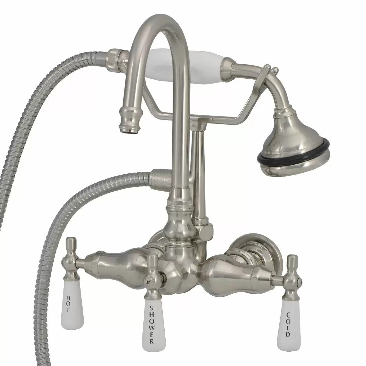 Tub Wall Mount English Telephone Faucet - Gooseneck Spout | Alternative Image 01 | finish:Brushed Nickel