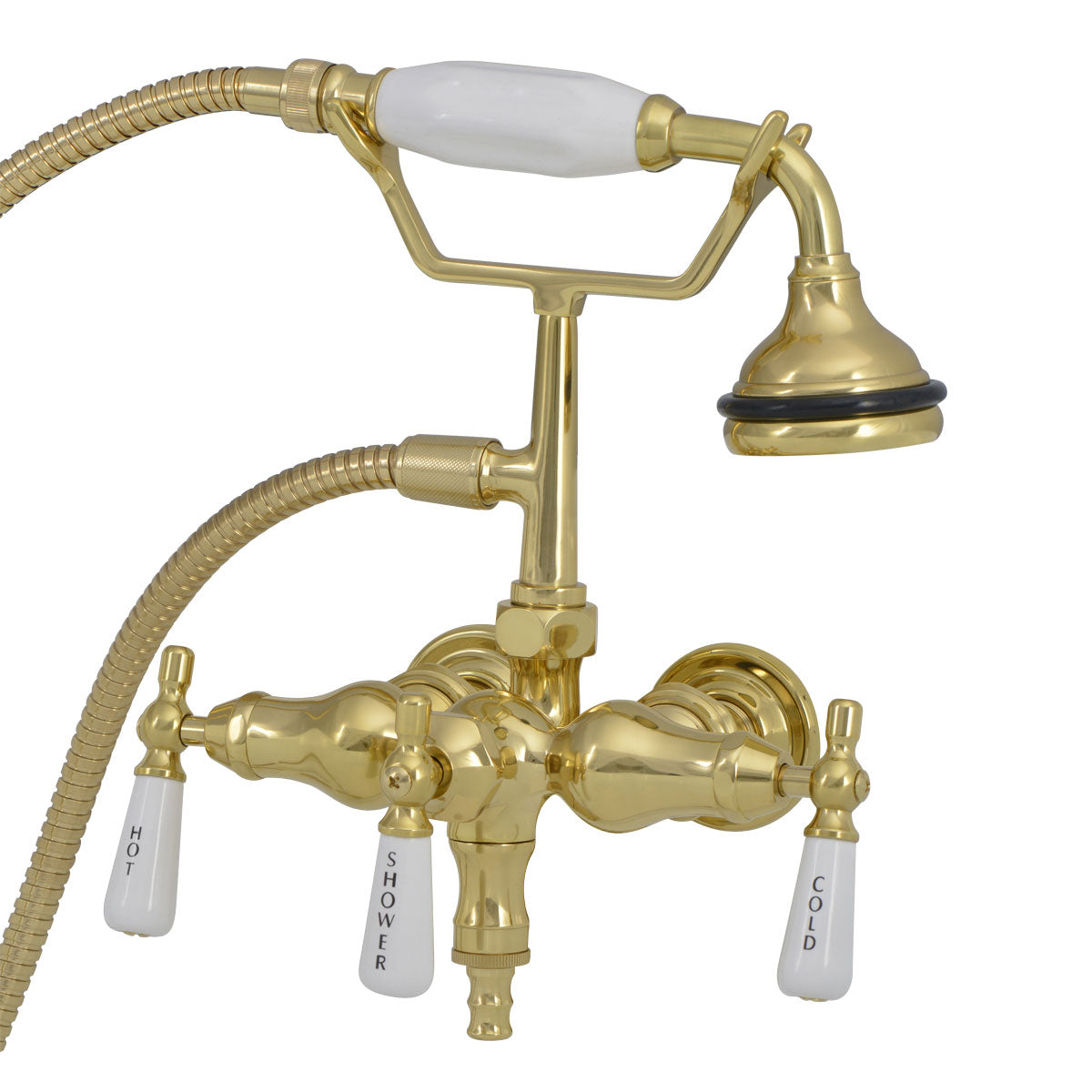 Clawfoot Bathtub Wall Mount Downspout Faucet with Handshower | Alternative Image 01 | finish:Polished Brass