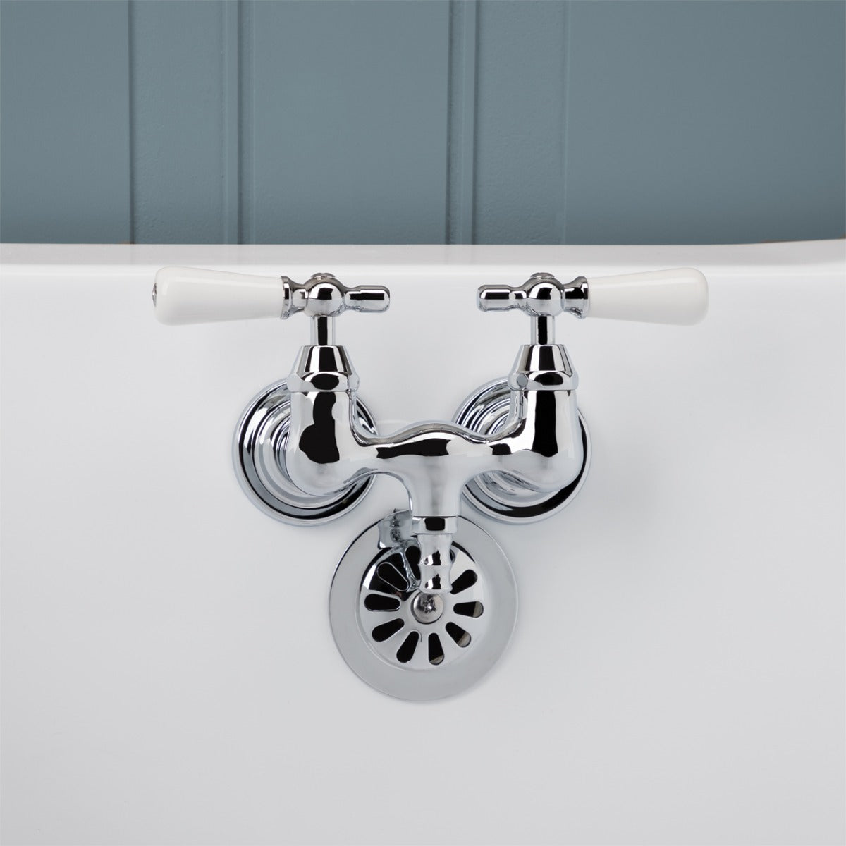 Clawfoot Tub Wall Mount Faucet - Porcelain Lever Handles | Alternative Image 01 | finish:Brushed Nickel