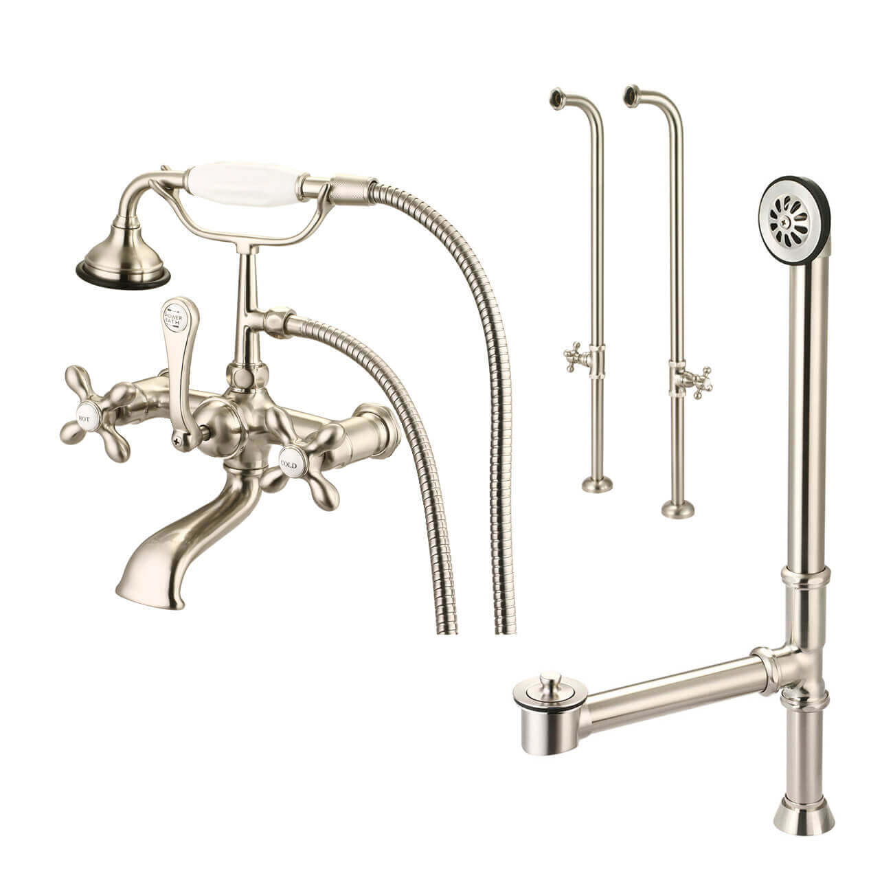 Freestanding English Telephone Faucet Set with Handshower | Alternative Image 01 | finish:Brushed Nickel