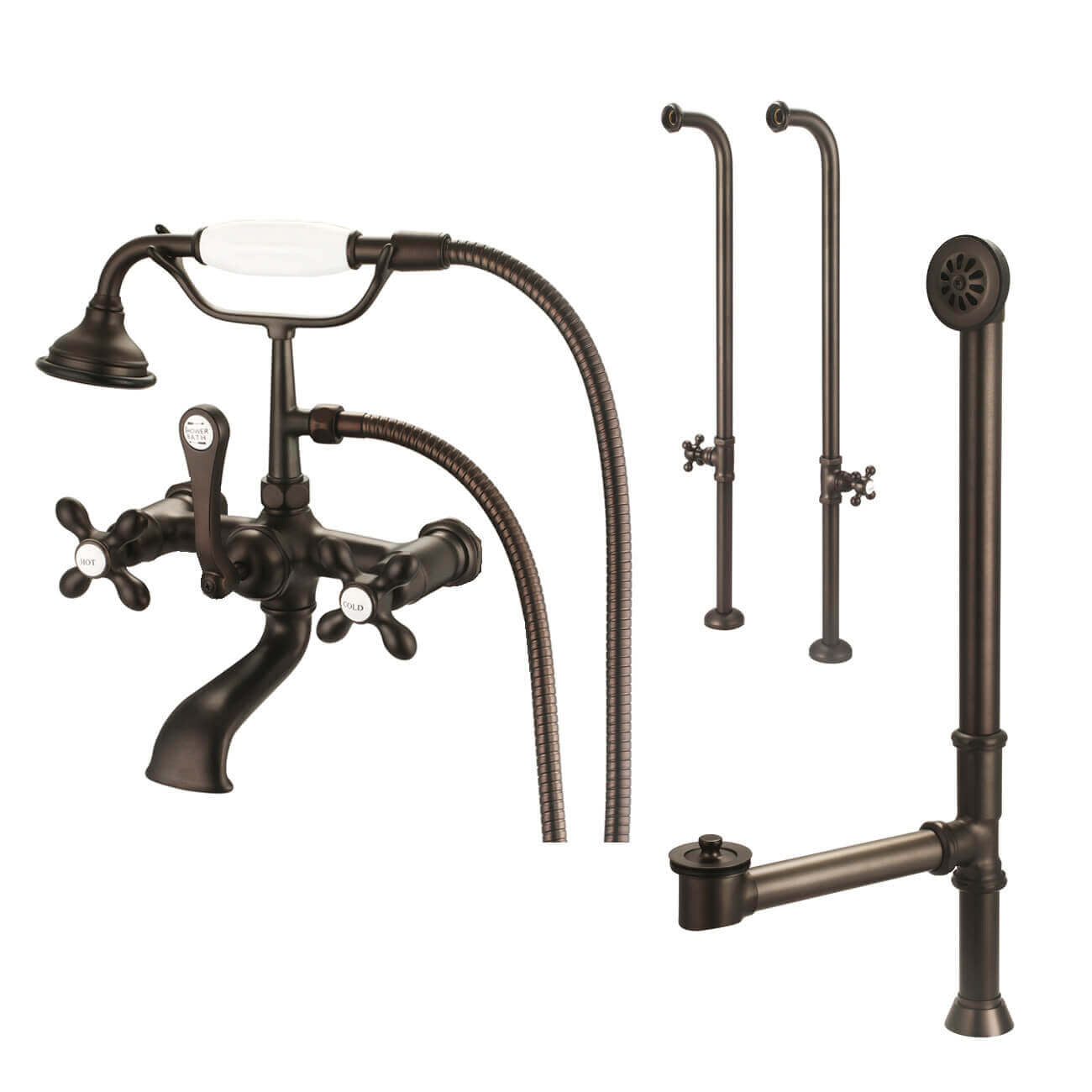 Freestanding English Telephone Faucet Set with Handshower | Alternative Image 04 | finish:Brushed Nickel