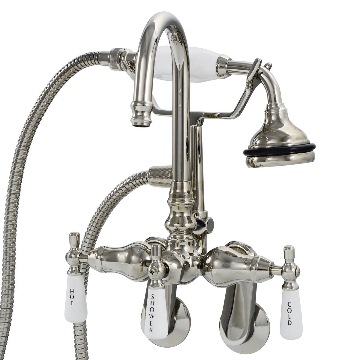 Tub Wall Mount English Telephone Faucet - Gooseneck Spout | Alternative Image 01 | finish:Polished Nickel