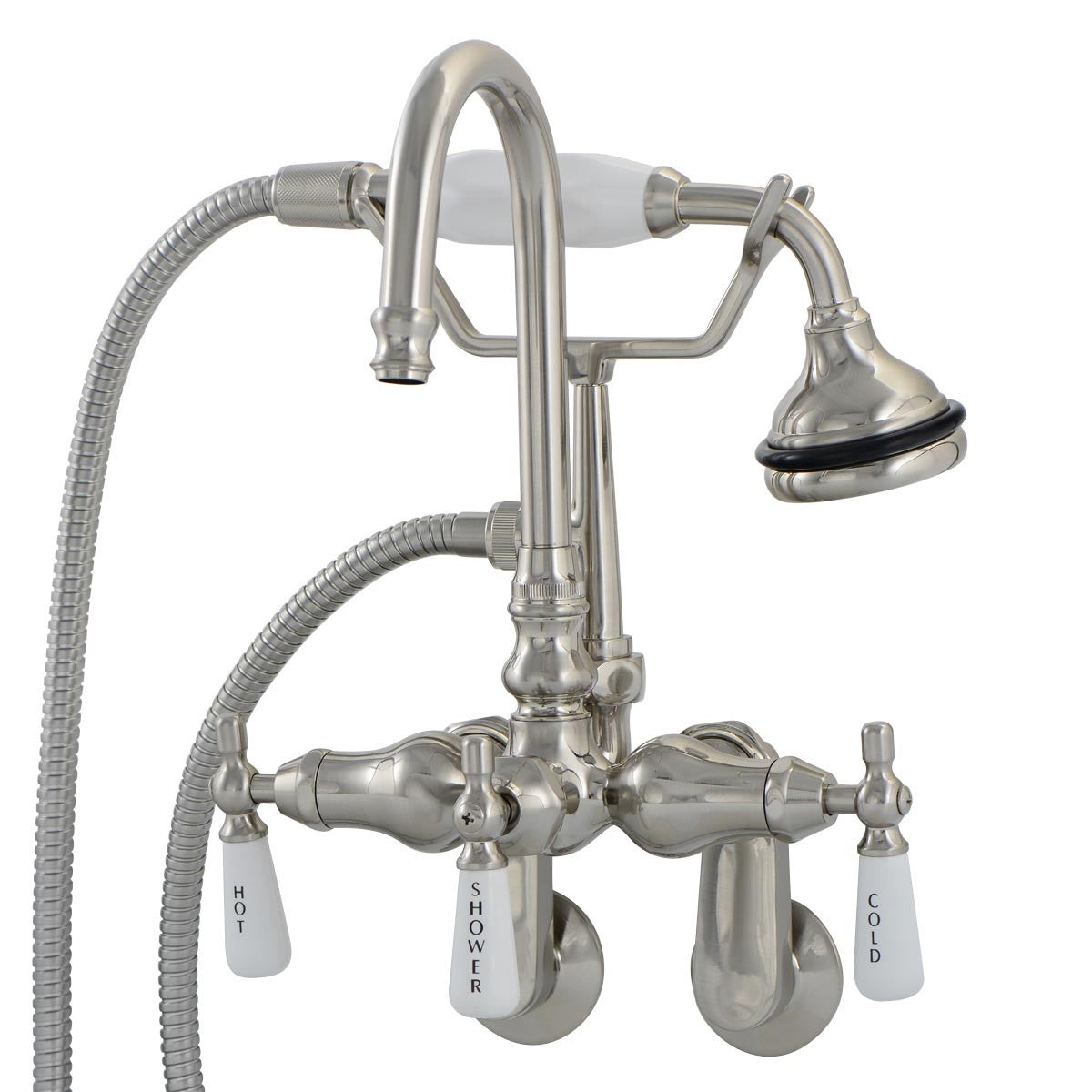 Tub Wall Mount English Telephone Faucet - Gooseneck Spout | Alternative Image 01 | finish:Brushed Nickel