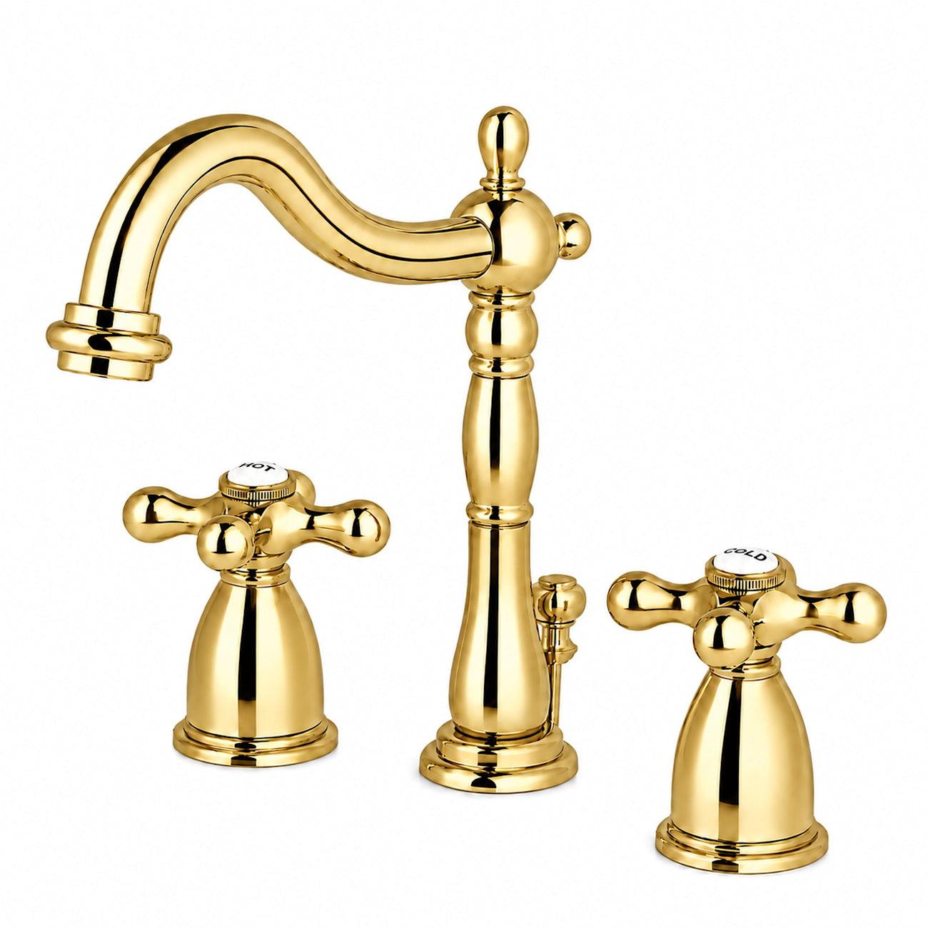 Ashford Widespread Bathroom Sink Faucet - Metal Cross Handle - Polished Brass | Alternative Image 01 | finish:Polished Brass