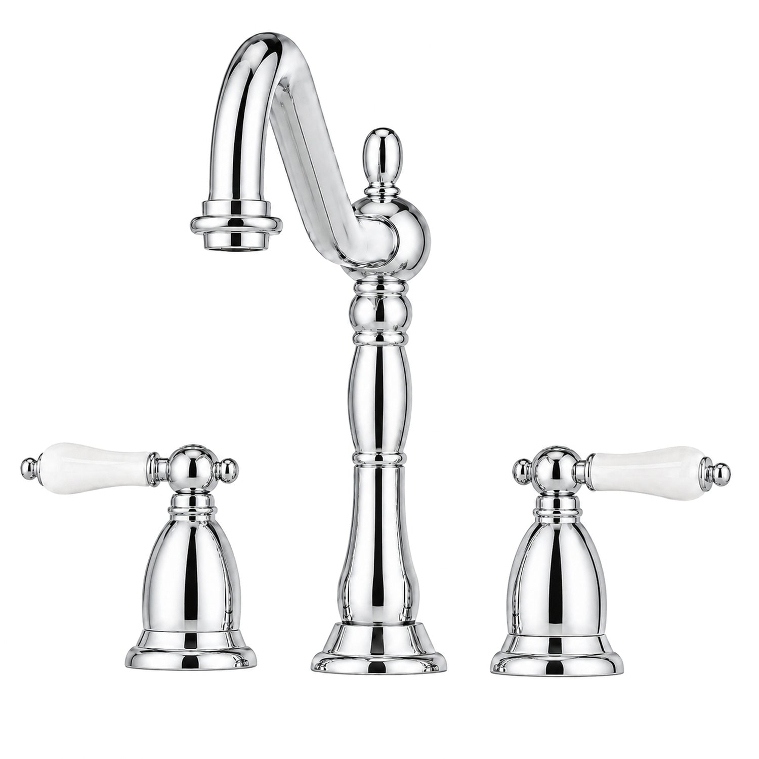 Ashford Widespread Bathroom Sink Faucet - Porcelain Lever Handles - Chrome | Alternative Image 01 | finish:Chrome