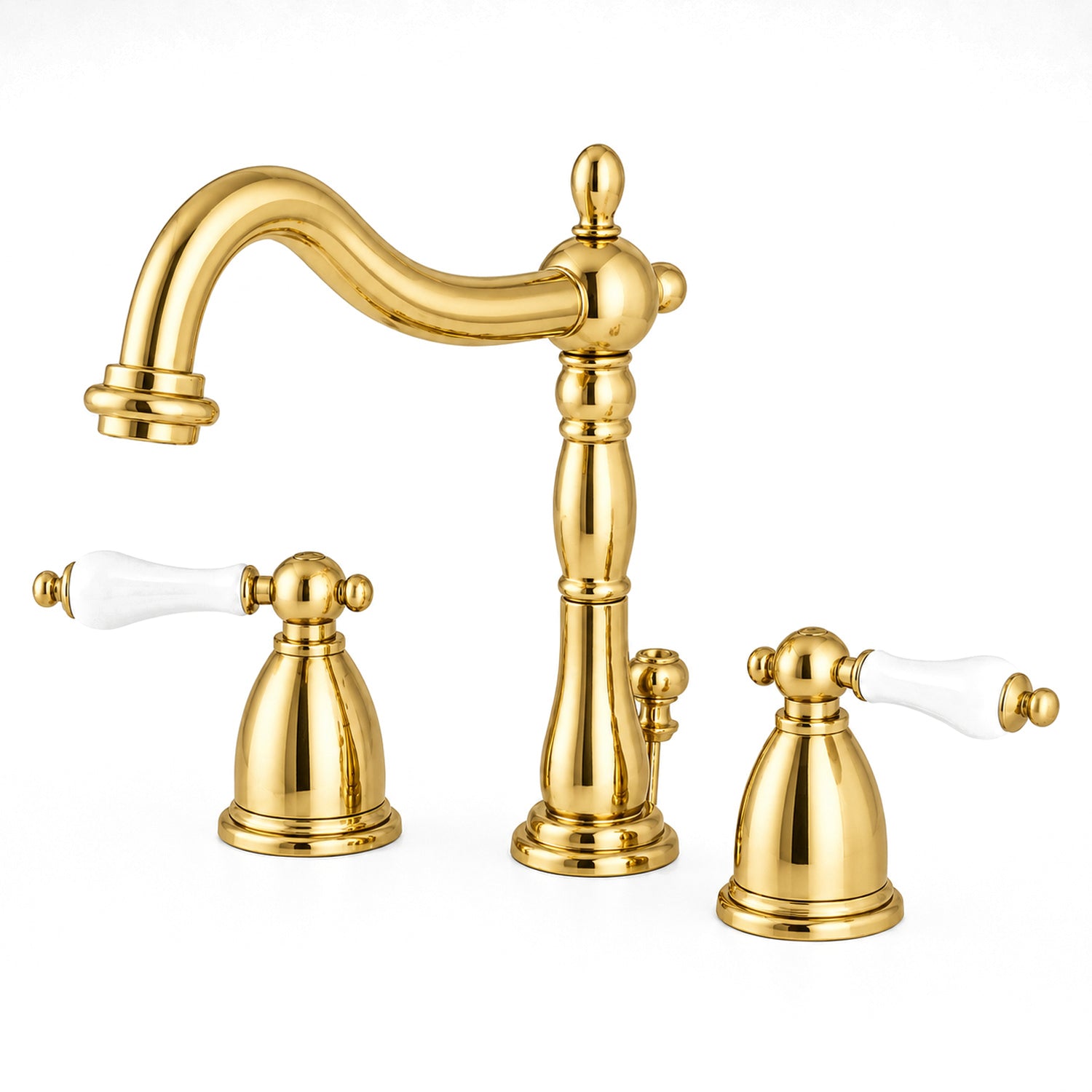 Ashford Widespread Bathroom Sink Faucet - Porcelain Lever Handles - Polished Brass | Alternative Image 03 | finish:Polished Brass