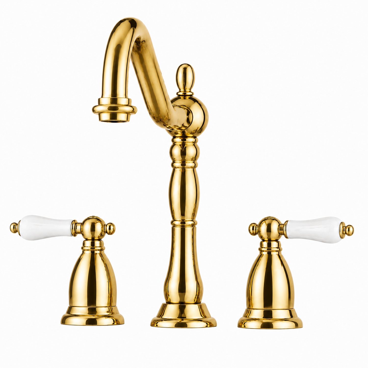 Ashford Widespread Bathroom Sink Faucet - Porcelain Lever Handles - Polished Brass | Alternative Image 01 | finish:Polished Brass