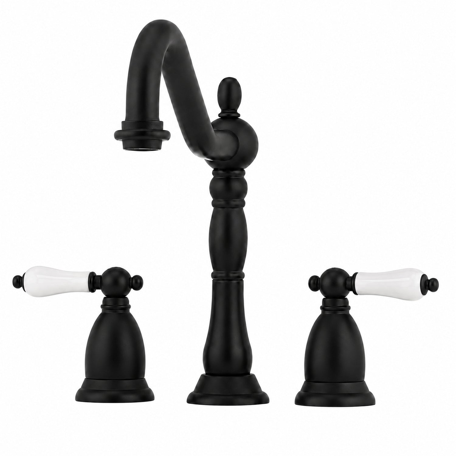 Ashford Widespread Bathroom Sink Faucet - Porcelain Lever Handles-Matte Black | Alternative Image 01 | finish:Matte Black